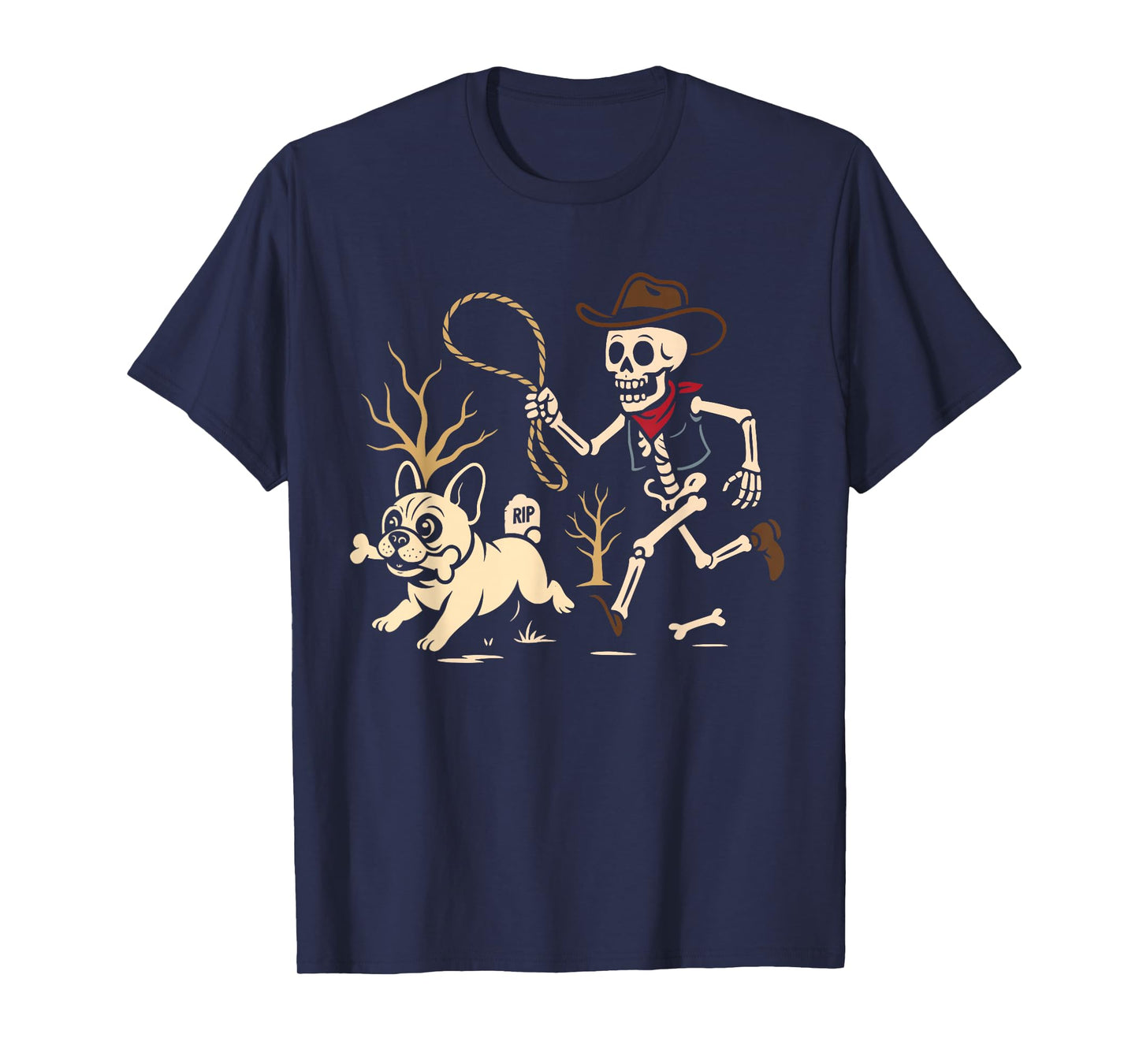 Funny Cowboy Skeleton French Bulldog Halloween Costume T-Shirt