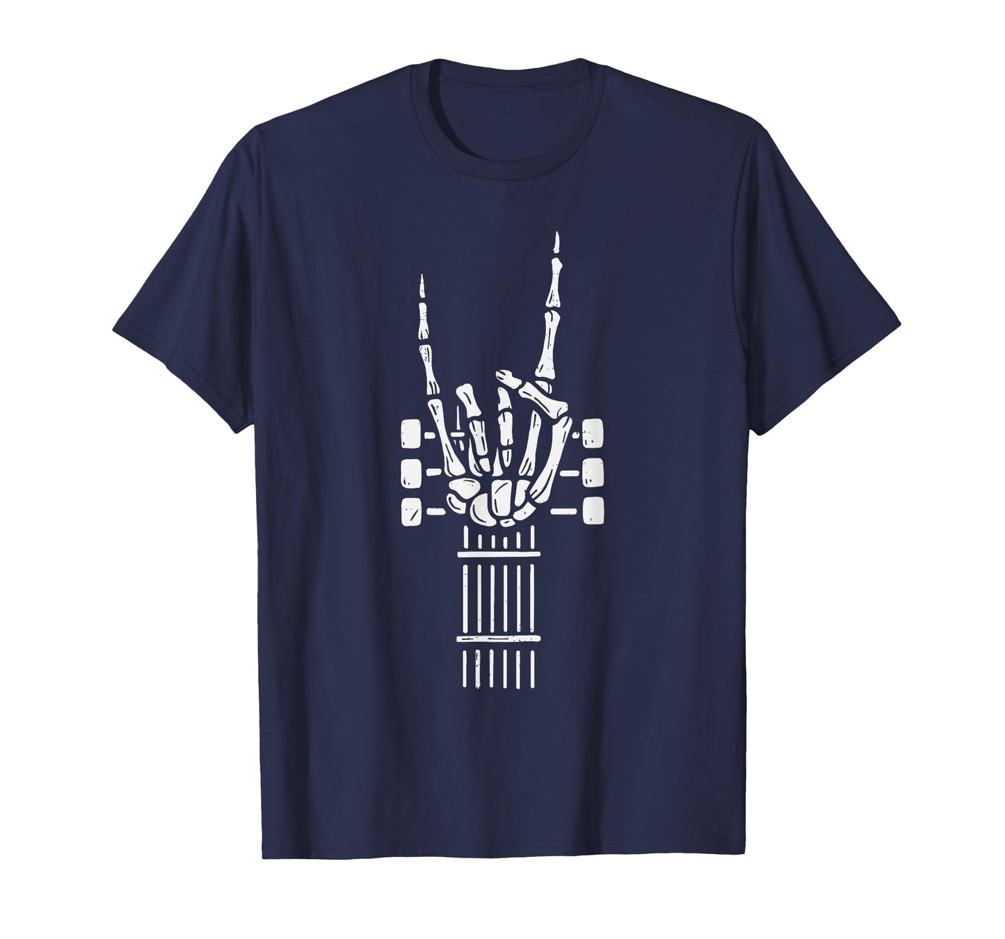 Rock On Skeleton Hand Guitar Guitarist Funny Music Halloween T-Shirt