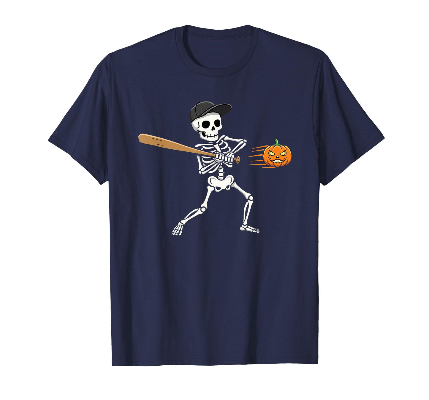 Halloween Baseball Skeleton Batter Hitting Pumpkin T-Shirt