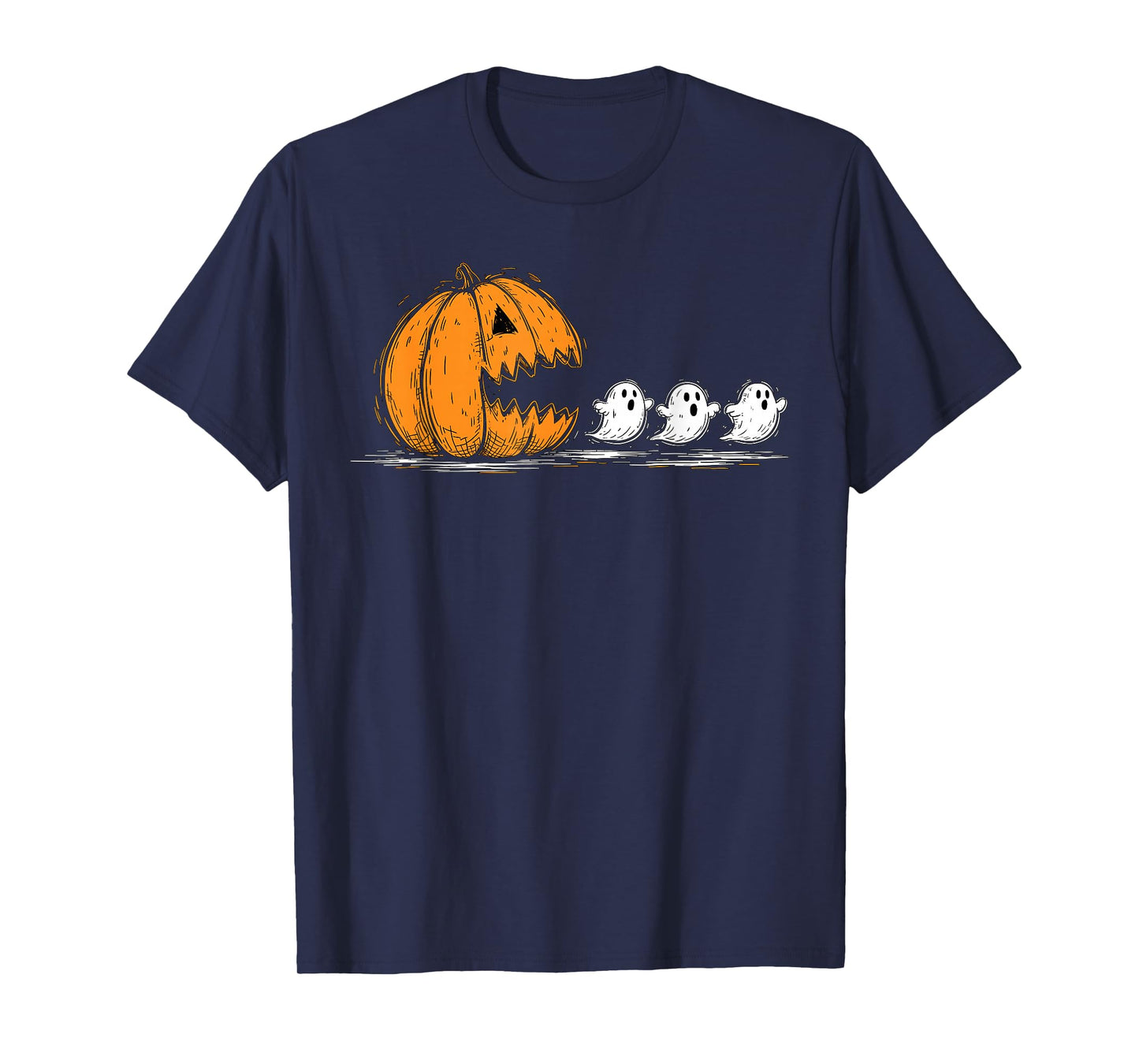 Pumpkin Chasing Ghosts Funny Spooky Halloween Costume T-Shirt