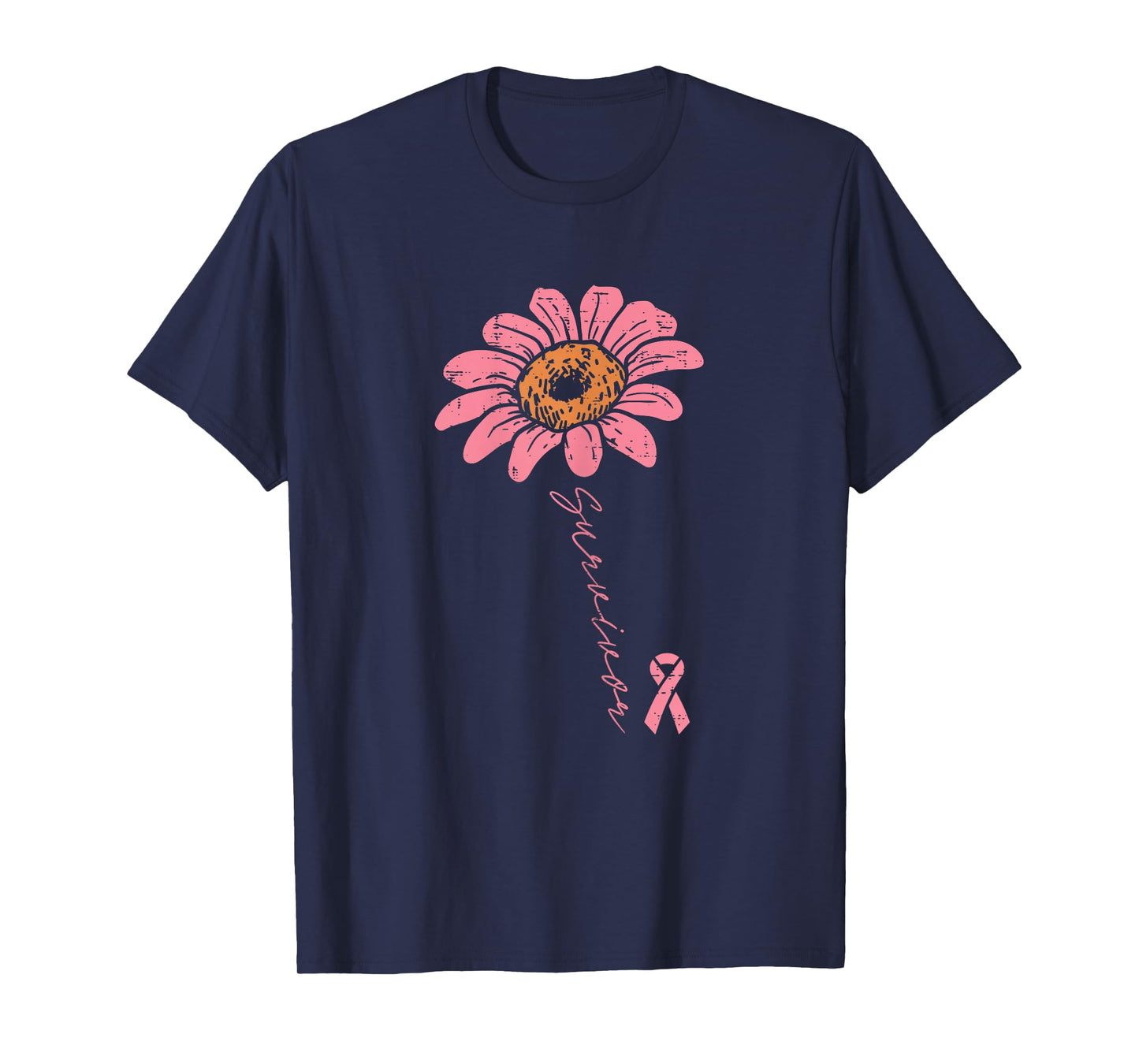 Sunflower Pink Ribbon Breast Cancer Survivor Awareness Women T-Shirt