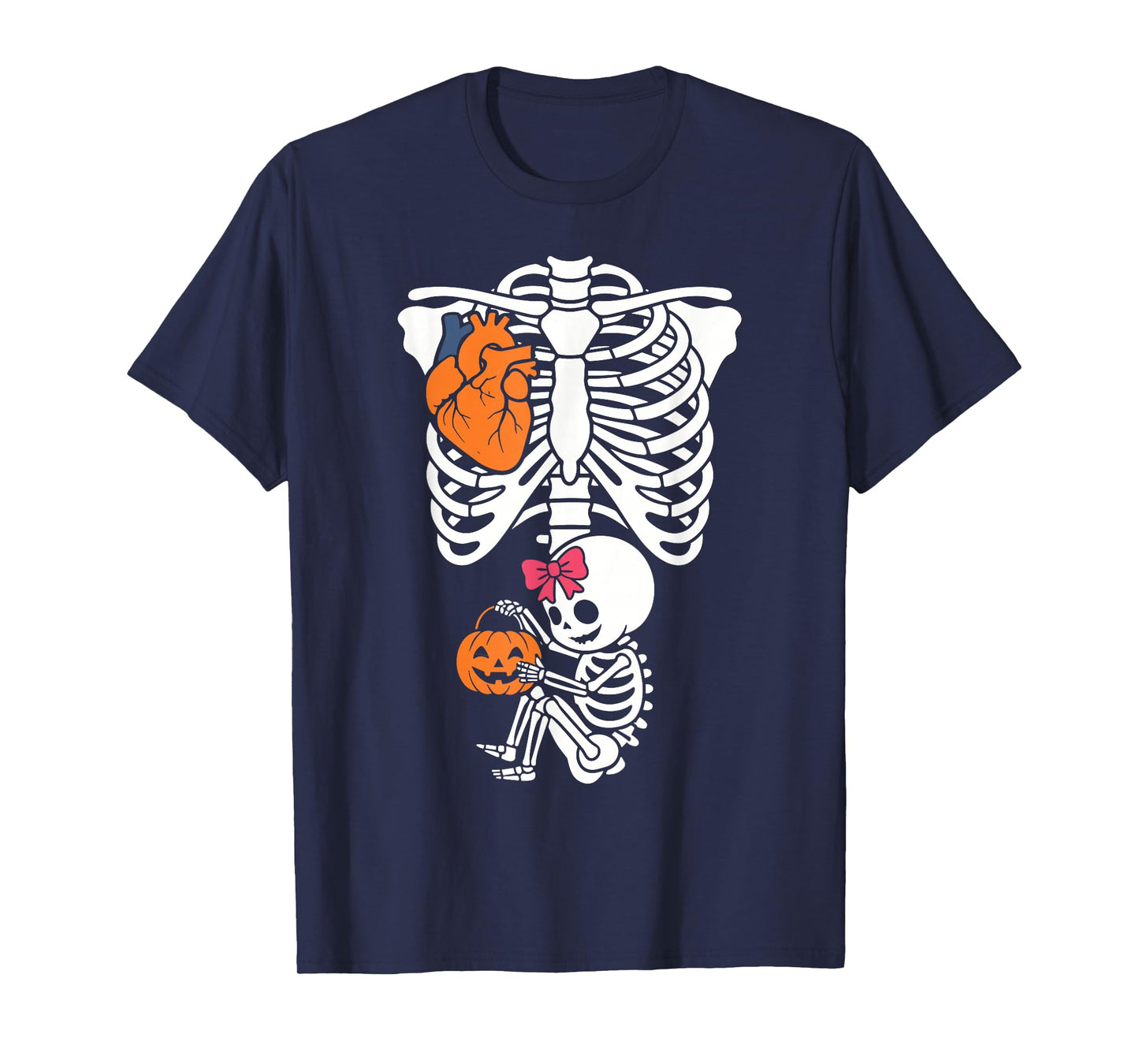 Pregnancy Skeleton with Baby Halloween Girl Pregnant Pumpkin T-Shirt