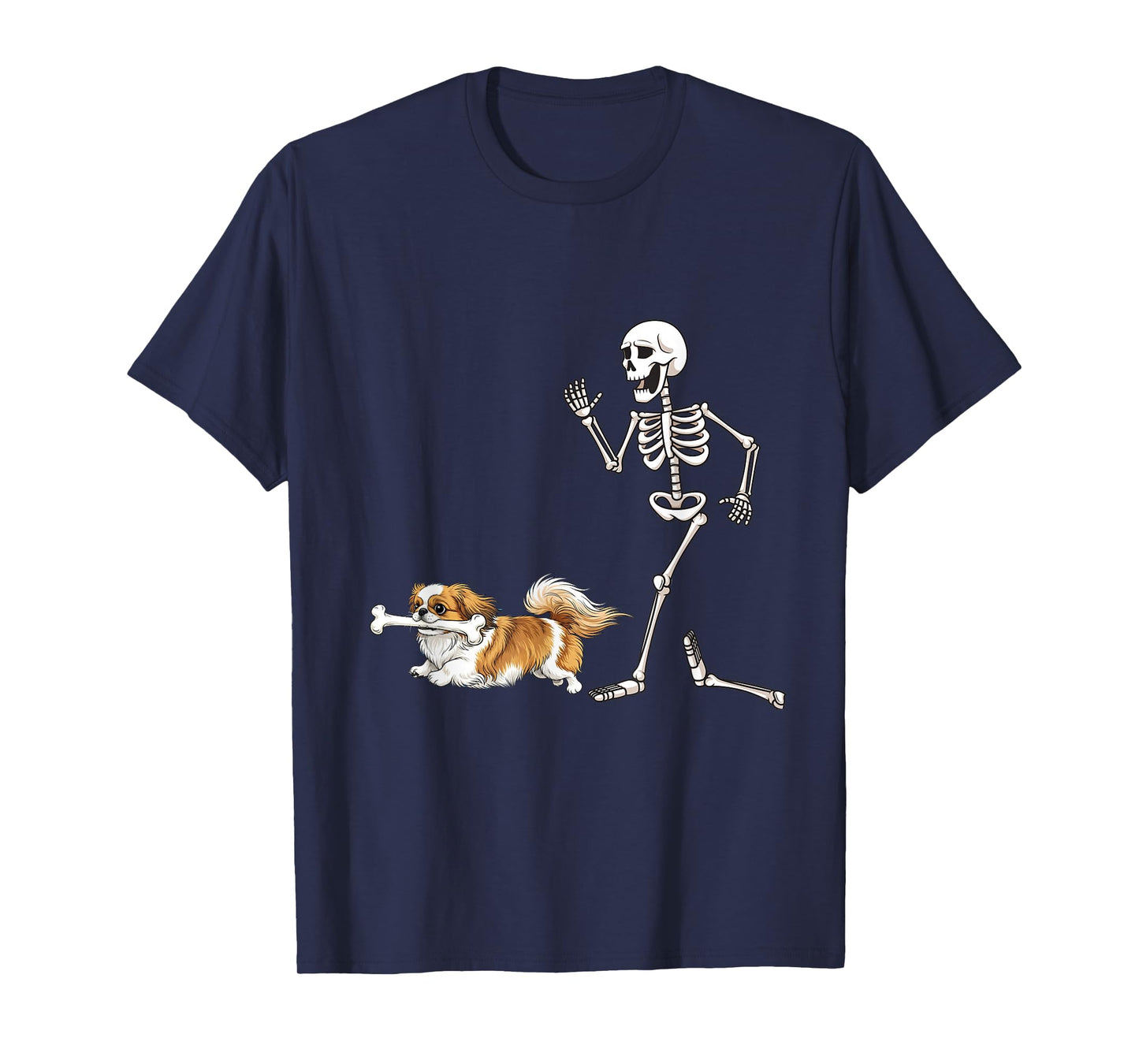 Funny Halloween Pekingese and Skeleton T-Shirt
