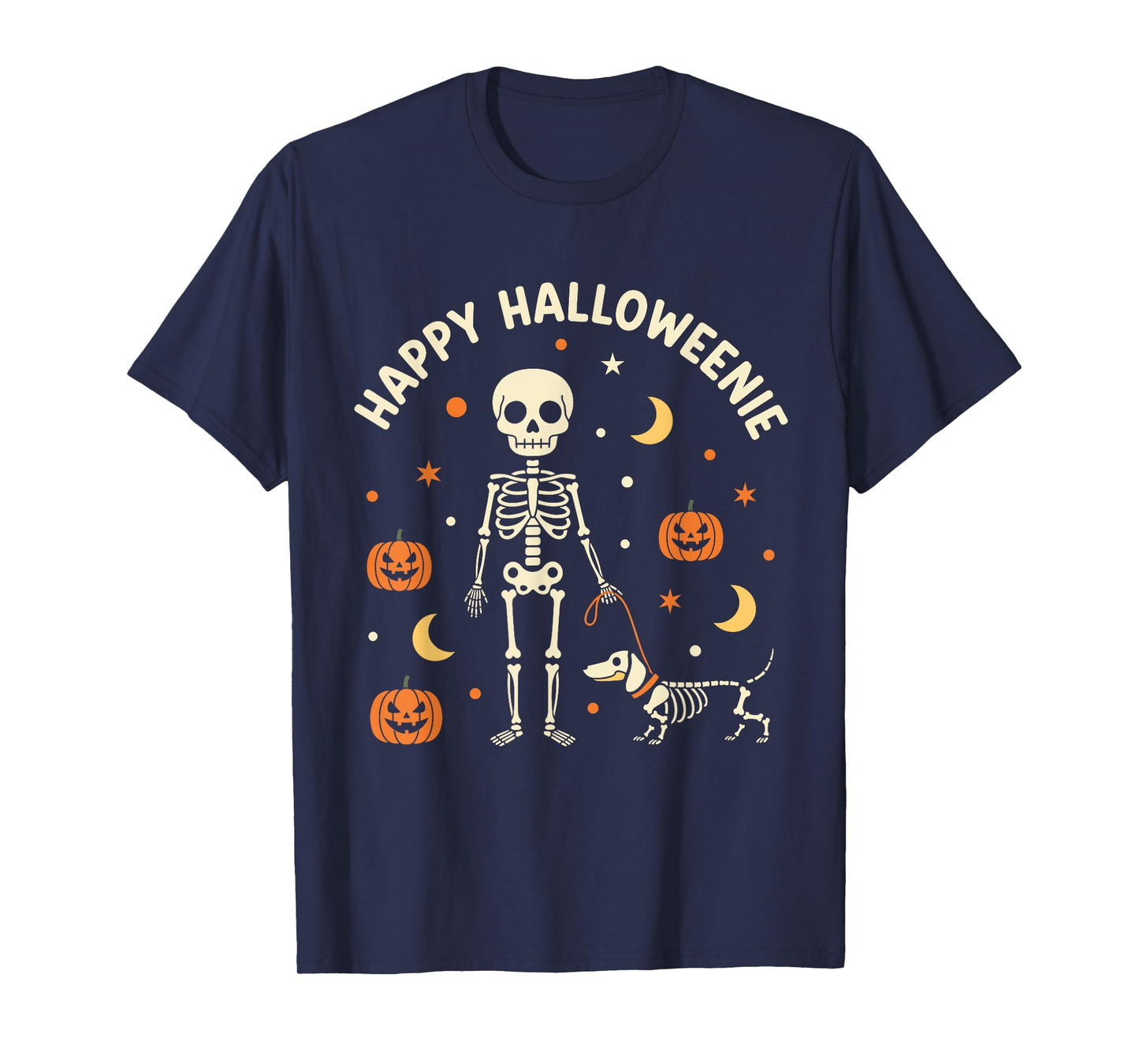 Happy Halloweenie Funny Halloween Skeleton Dachshund Dog T-Shirt