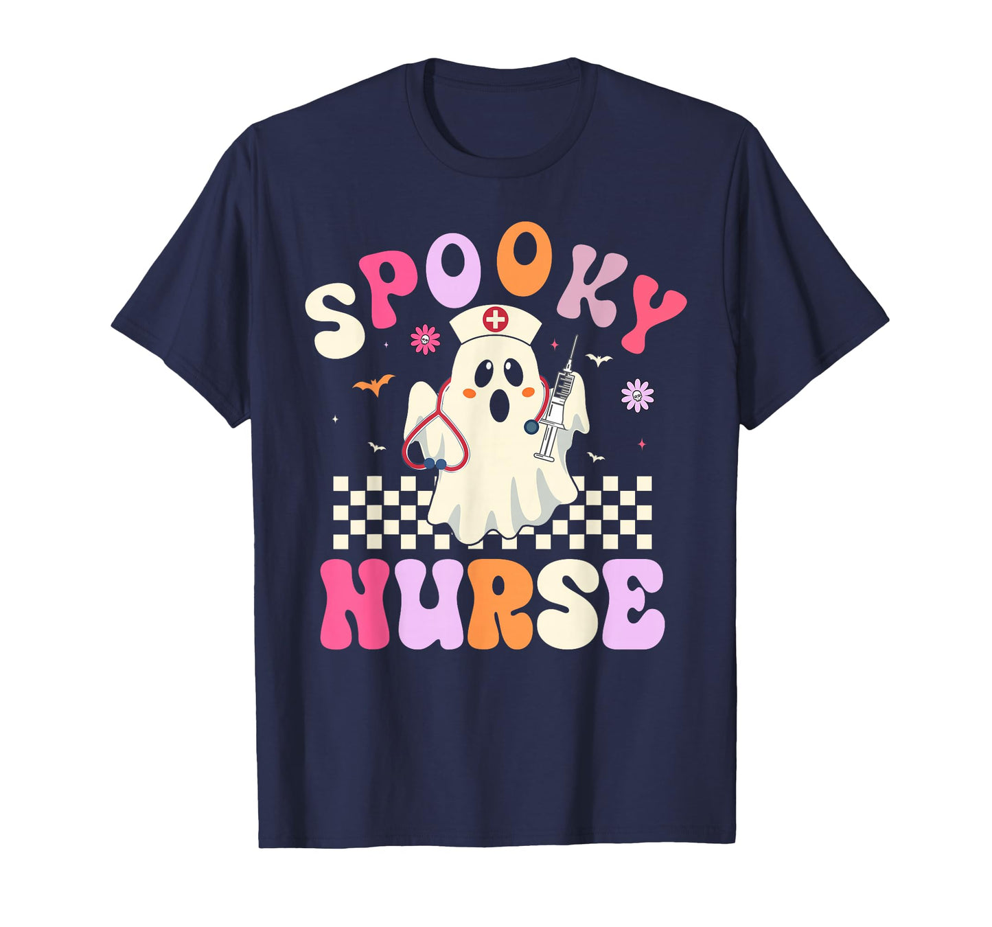 Spooky Nurse Halloween Fall Groovy Nurse Ghost Girls Women T-Shirt