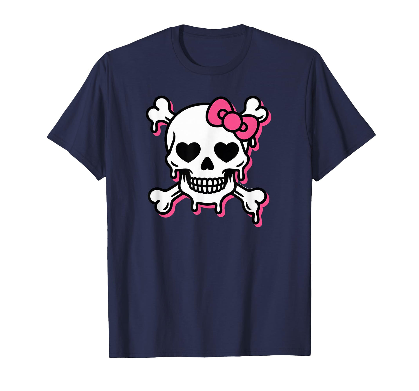 Cute Skull Pink Bow Dripping Crossbone Halloween Women Girls T-Shirt