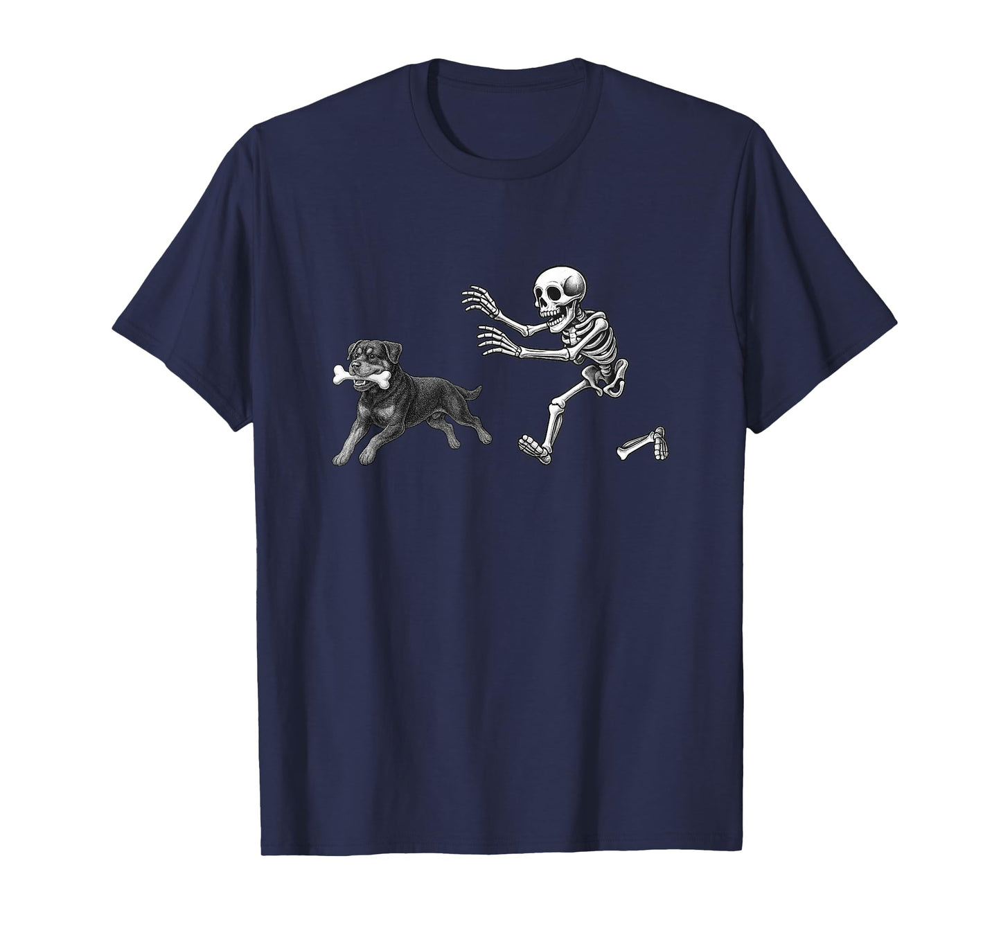 Funny Skeleton Chasing Rottweiler Dog Halloween Dogs Lover T-Shirt