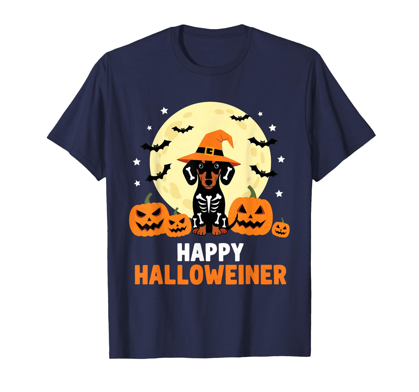 Happy Halloweiner Funny Halloween Dachshund Witch Skeleton T-Shirt