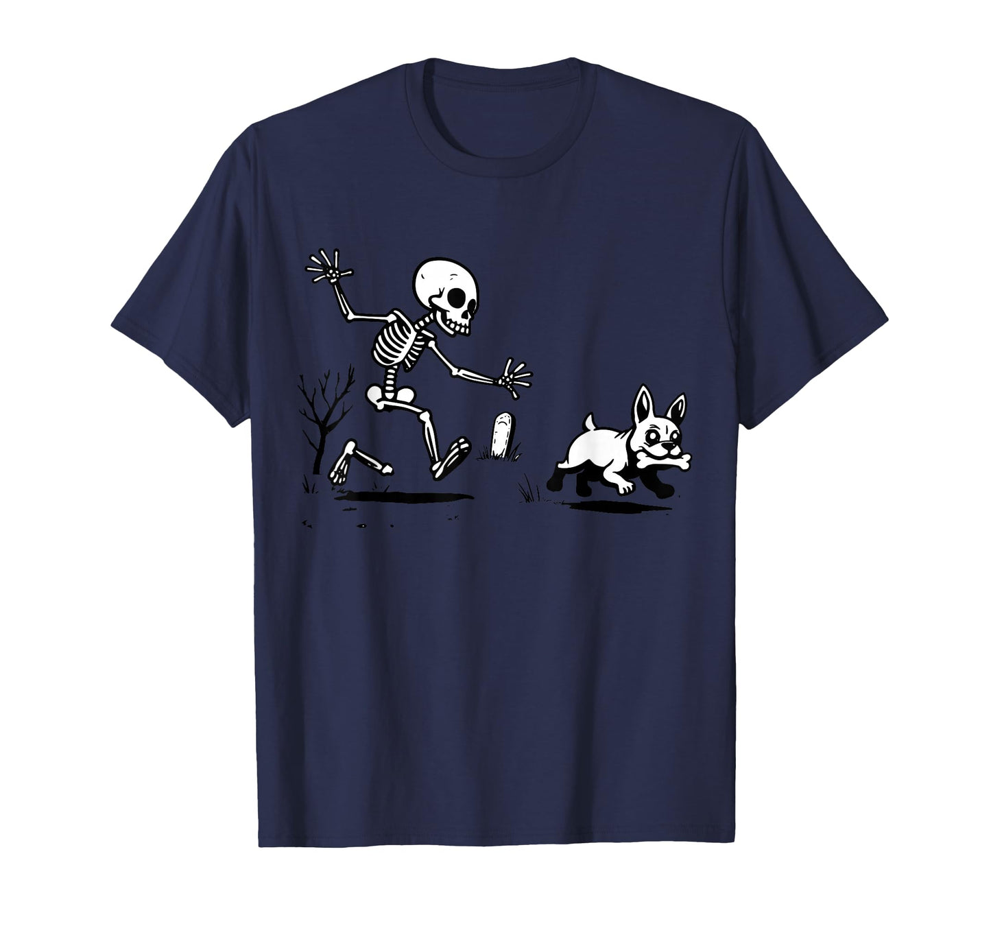 Skeleton Chasing French Bulldog Halloween Dog Owner T-Shirt