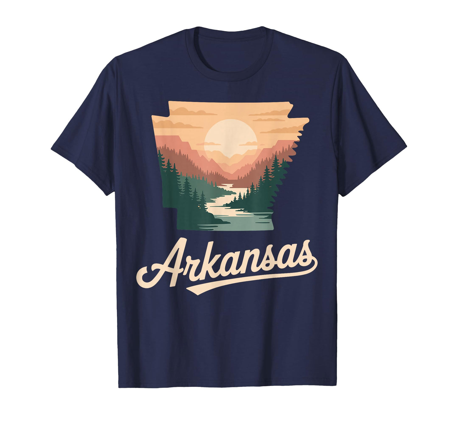 Arkansas river forest sunset pine hills retro nature T-Shirt