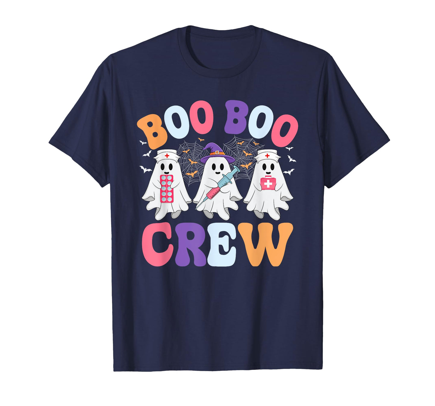 Groovy Nurse Scrub Top Spooky Boo Crew Ghost Nurse Halloween T-Shirt