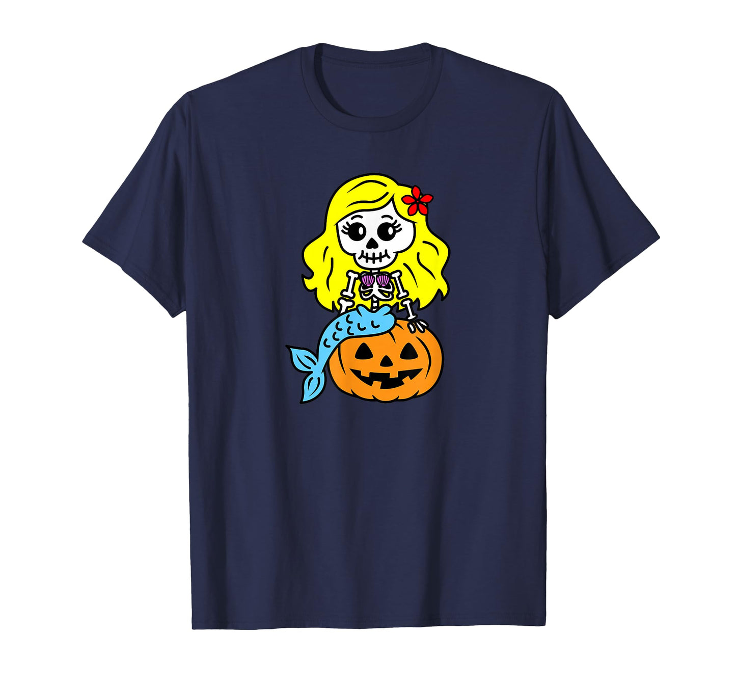 Halloween Mermaid Cute Pumpkin Skeleton T-Shirt