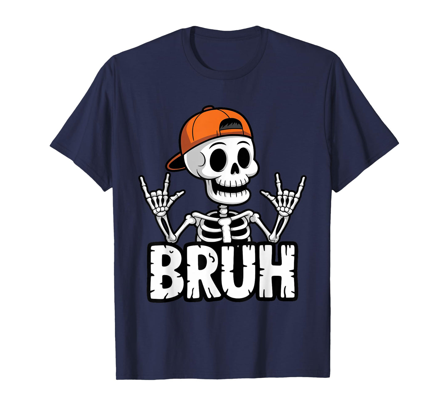Skeleton Bruh Halloween with Rock Hand for Rock Music Fans T-Shirt