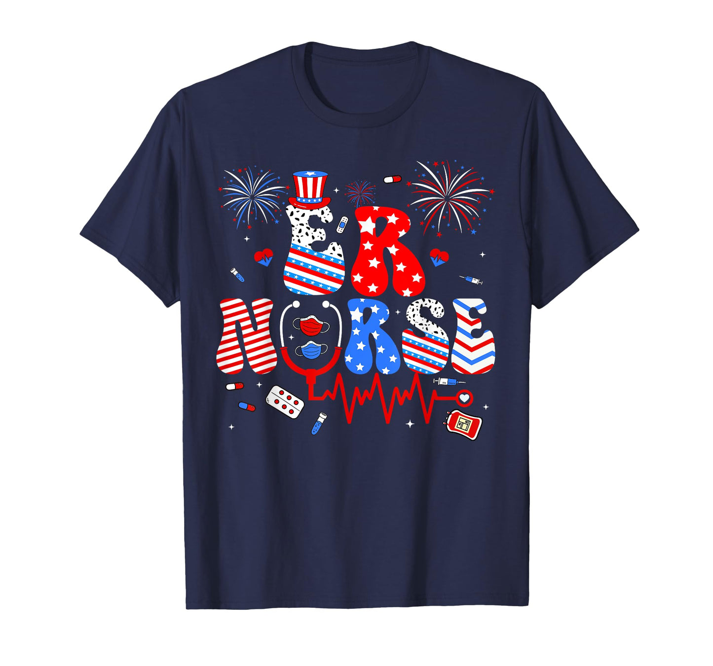 Patriotic ER Nurse Happy 4th Of July Women Girls Scrub Top T-Shirt