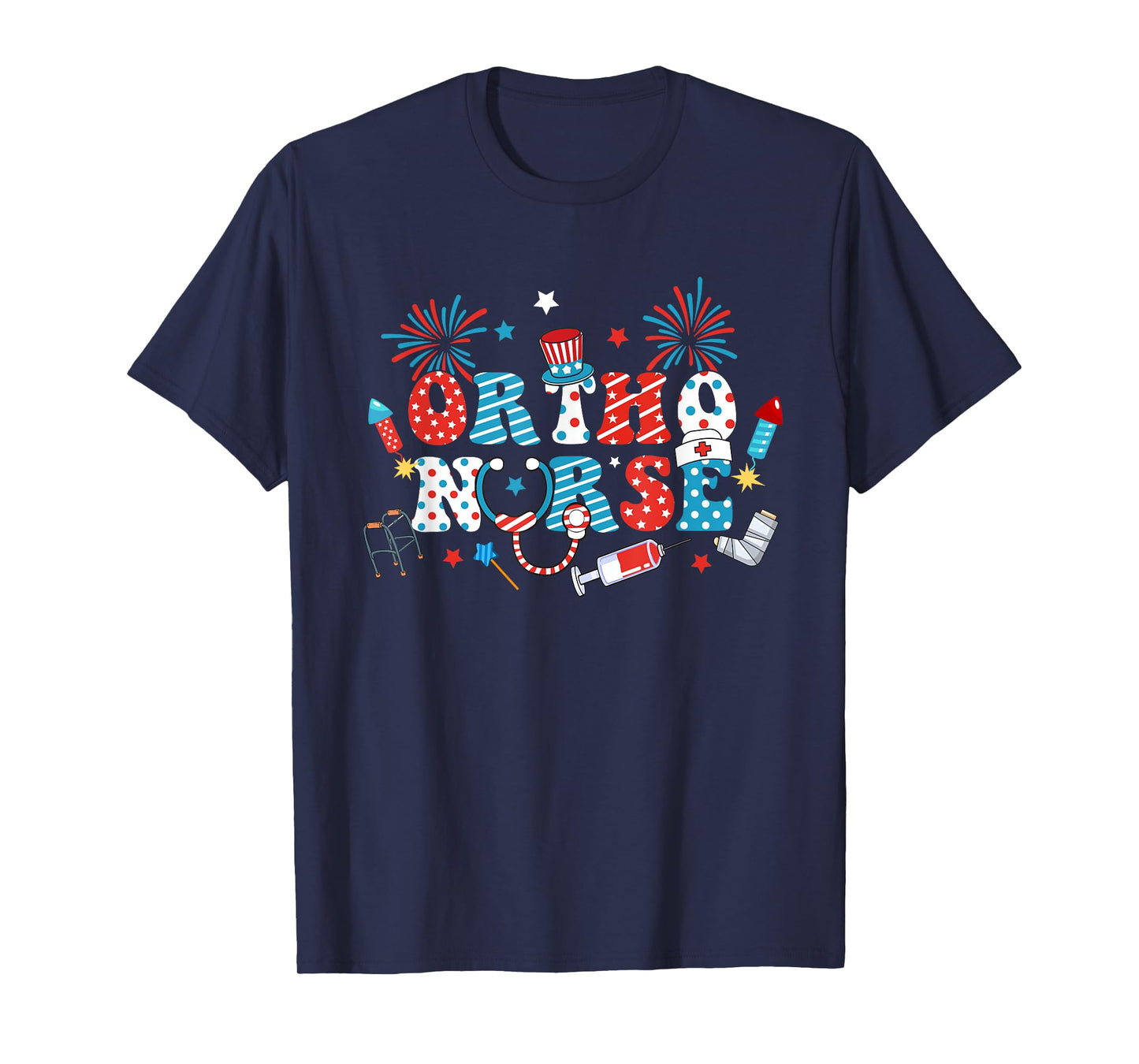 America USA Fireworks Ortho Nurse Happy 4th Of July T-Shirt for Women Men