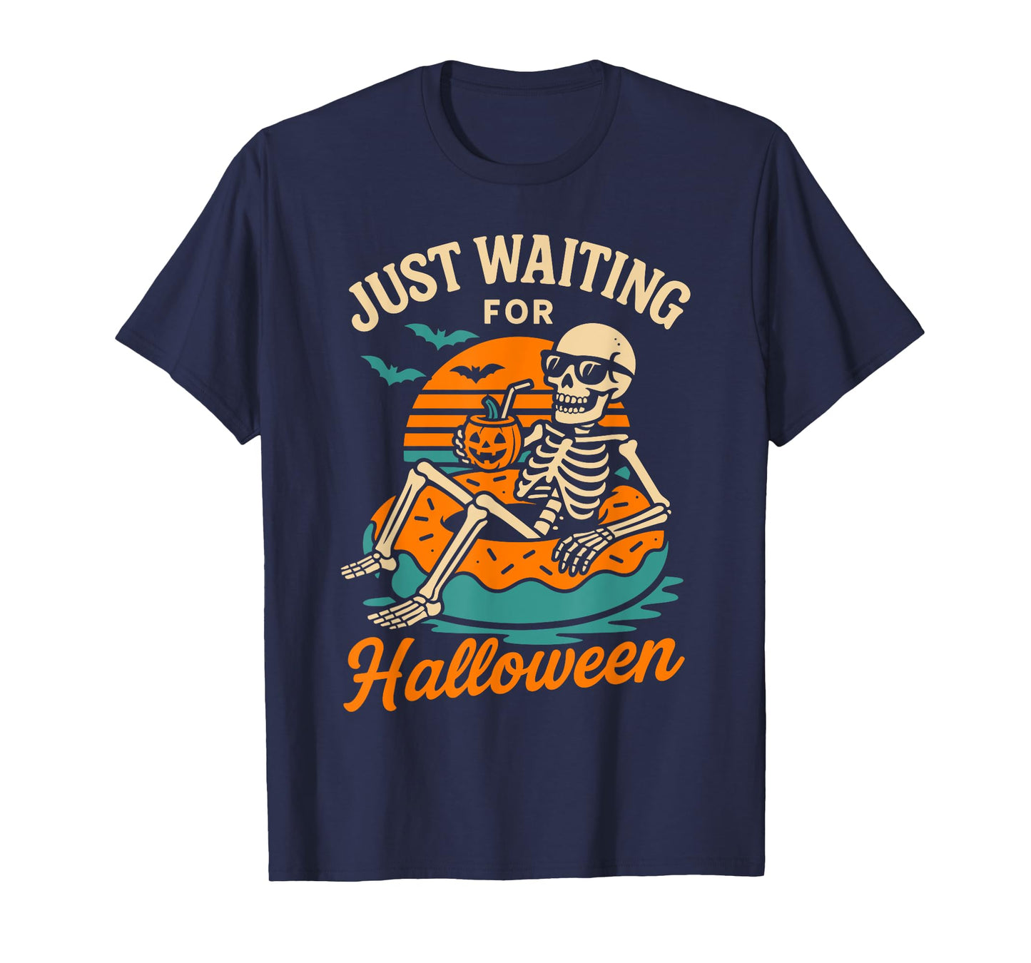 Just Waiting for Halloween Skeleton Funny Spooky Summer T-Shirt