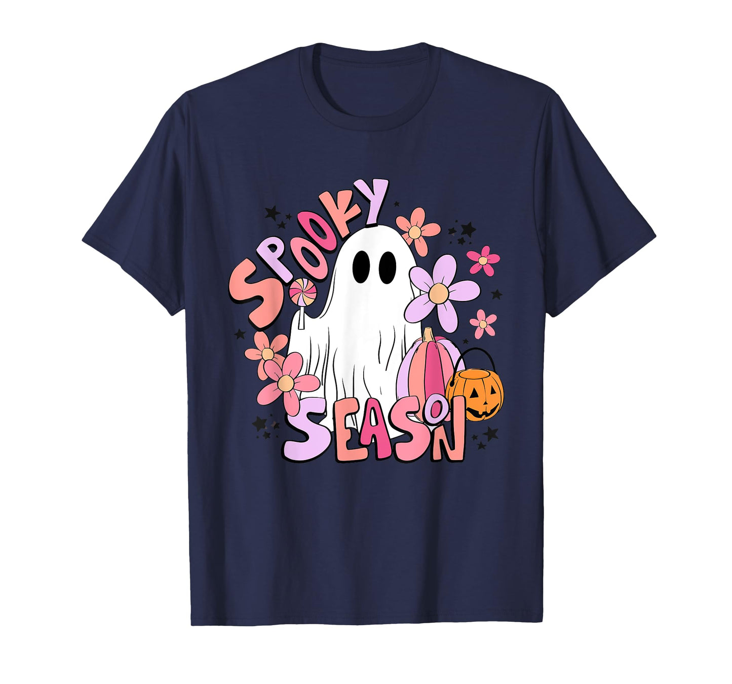 Retro Cute Ghost Spooky Season Funny Halloween T-Shirt