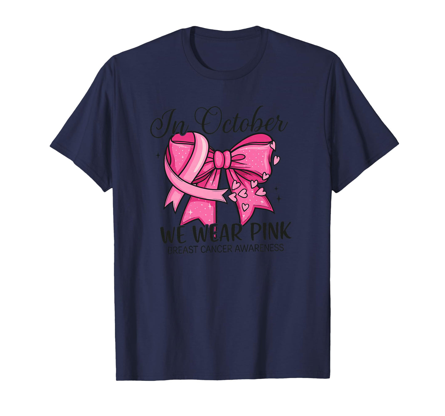 in October We Wear Pink Coquette Bow Breast Cancer Halloween T-Shirt