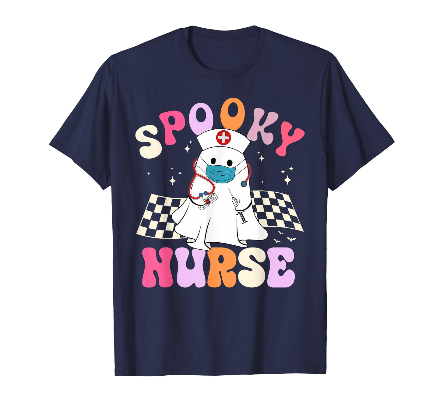 Spooky Nurse Ghost Groovy Women Girls Nurse Halloween T-Shirt
