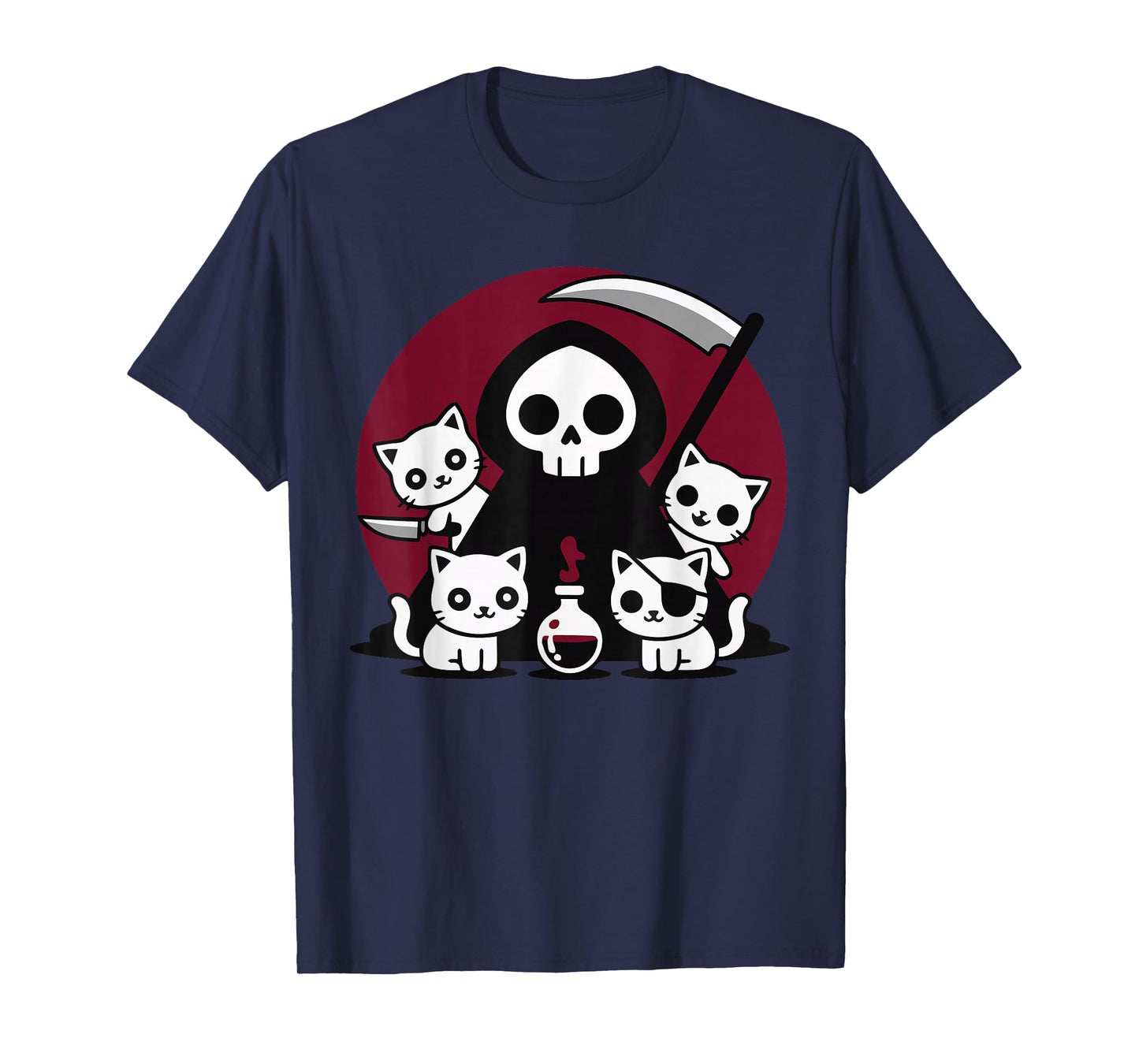 Spooky Grim Reaper Cats Funny Dark Cute Halloween Design T-Shirt