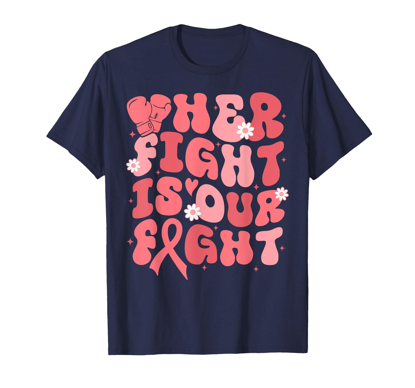 Uterine Cancer Her Fight Is Our Fight Peach Flower Ribbon T-Shirt