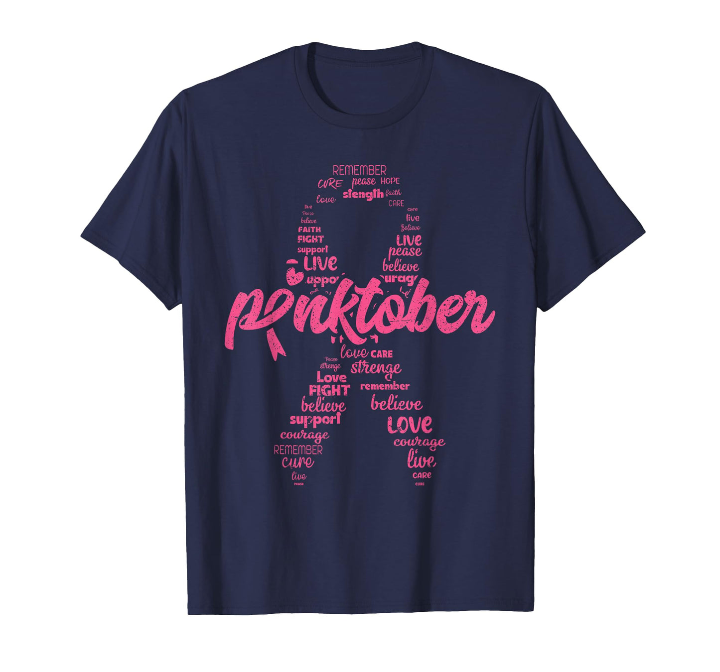 Pinktober Ribbon Breast Cancer Awareness Distressed Style T-Shirt