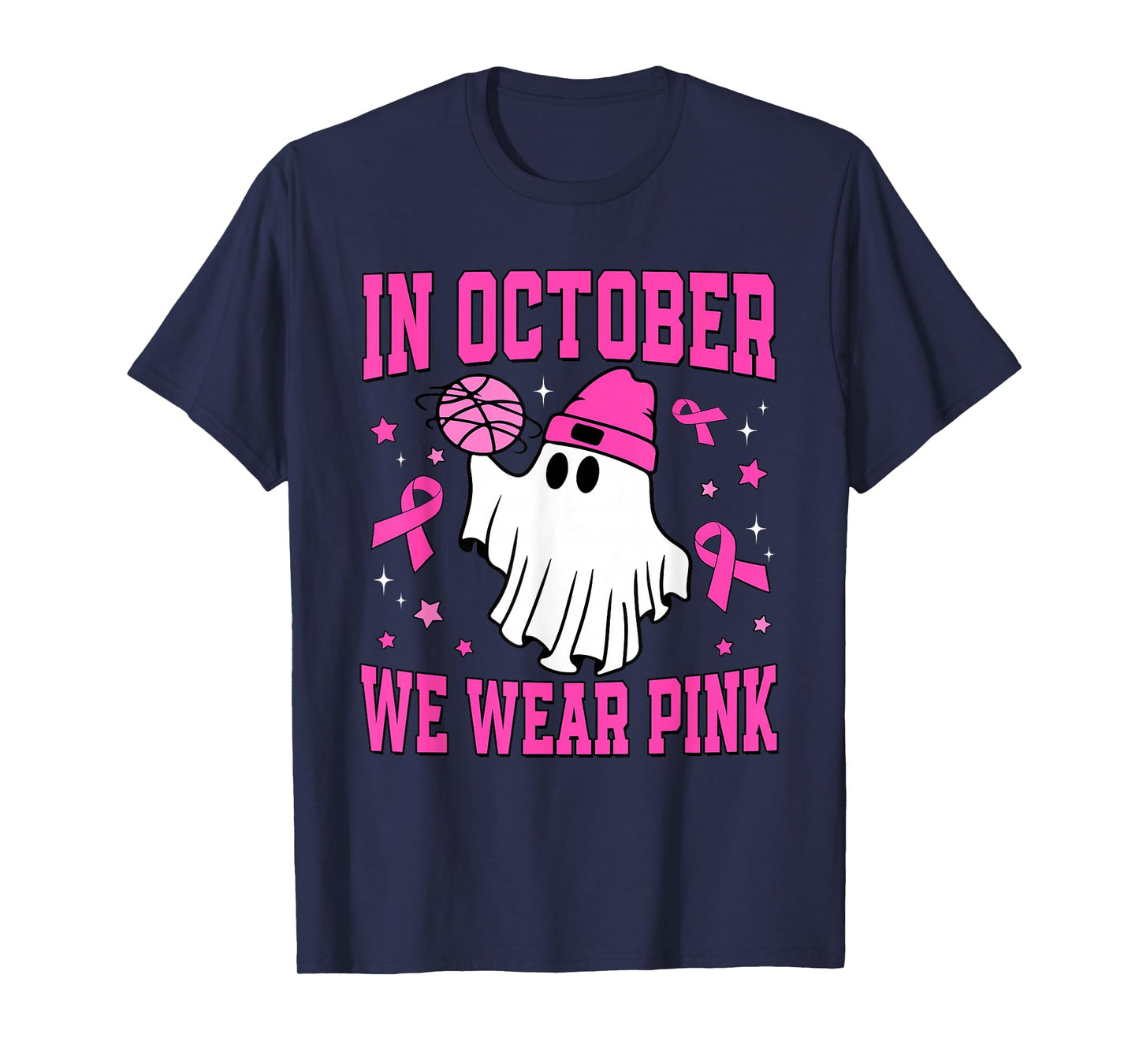 In October We Wear Pink Ghost Basketball Breast Cancer T-Shirt