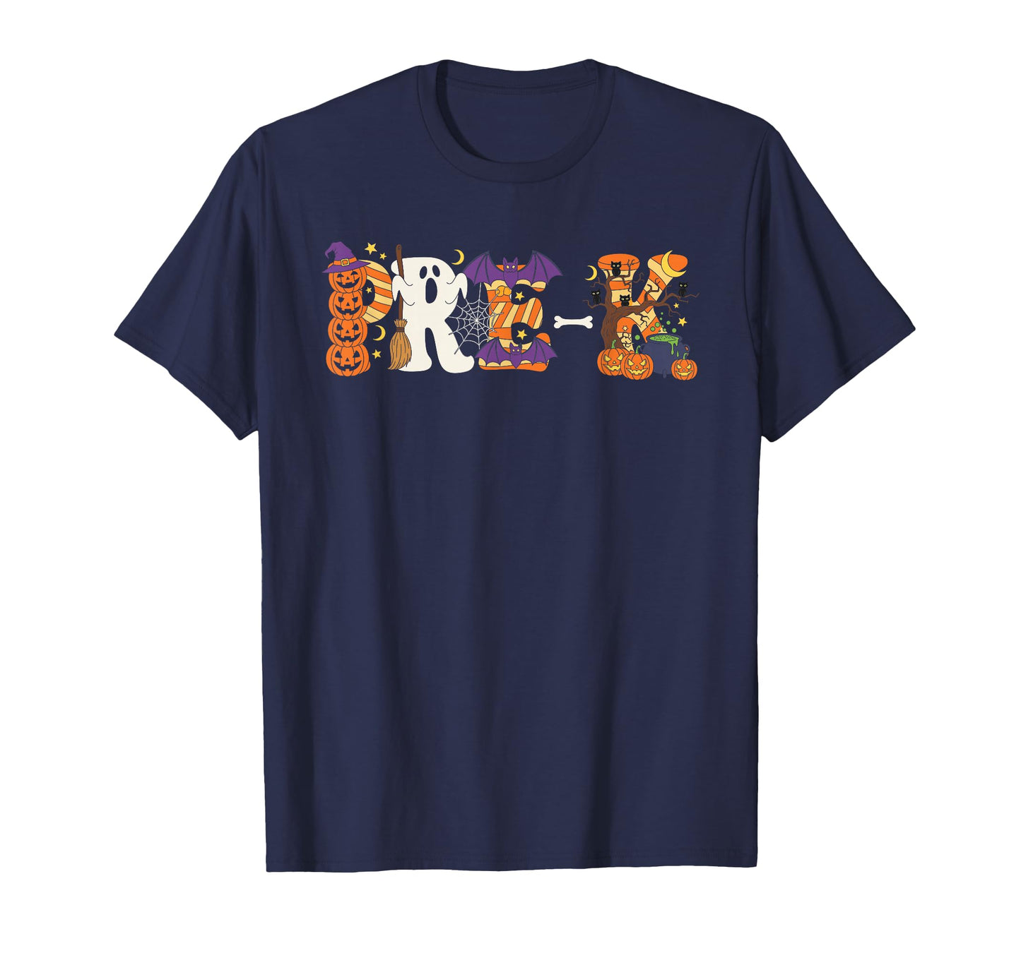 Pre K Pumpkin Ghost Skeleton Halloween Kids Mens Womens T-Shirt