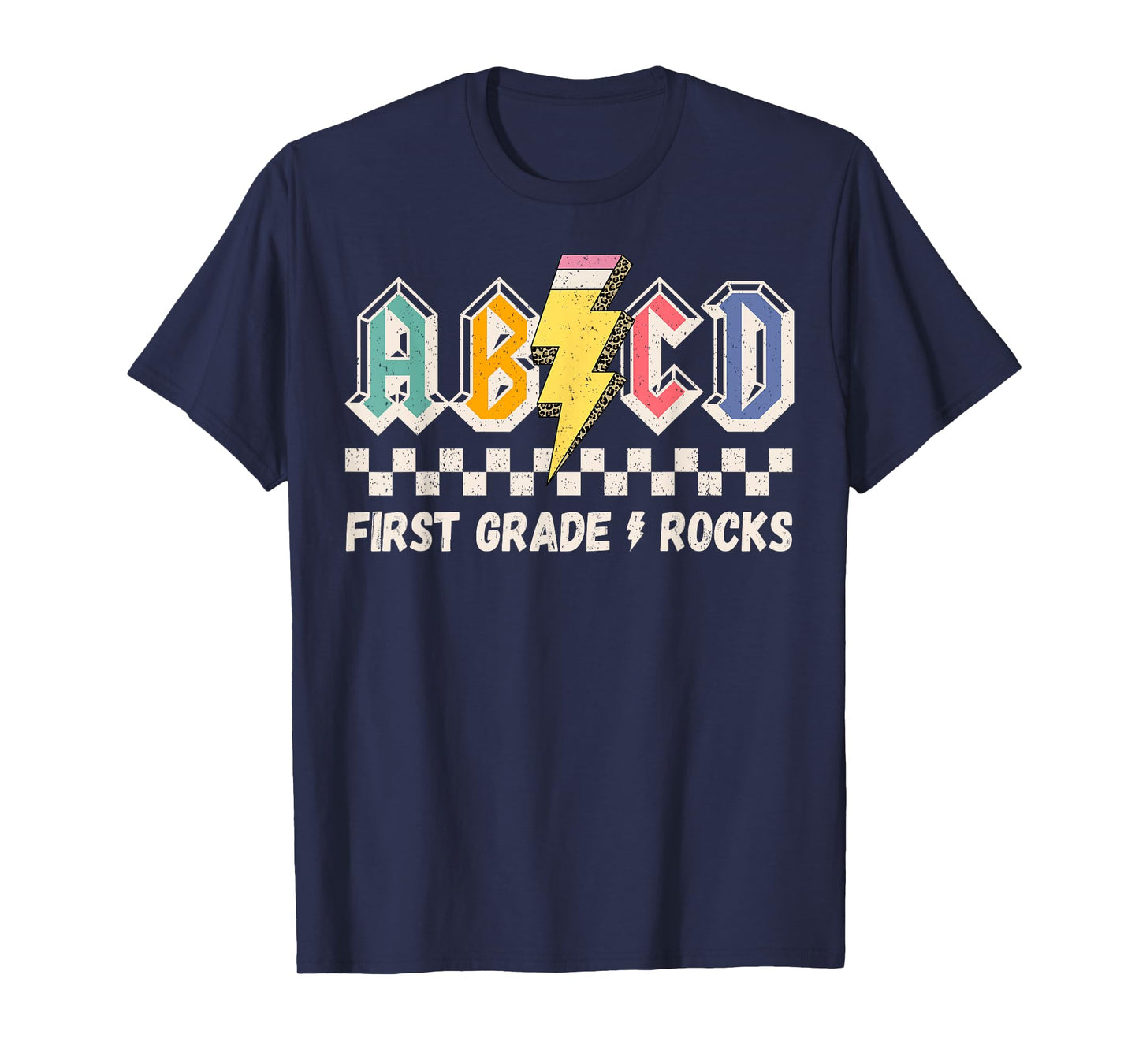 ABCD First Grade Rocks Pencil Lightning Teachers Rock Boys T-Shirt