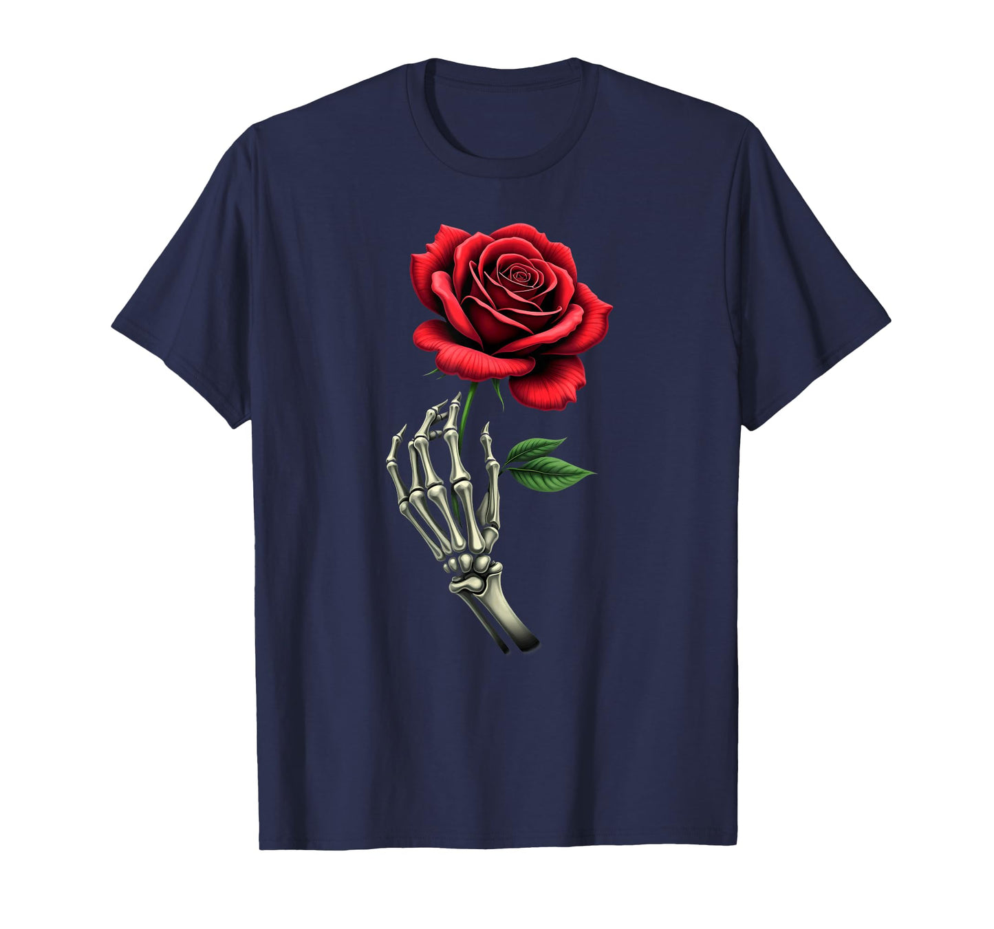 Vintage Skeleton Hand Red Rose Halloween T-Shirt