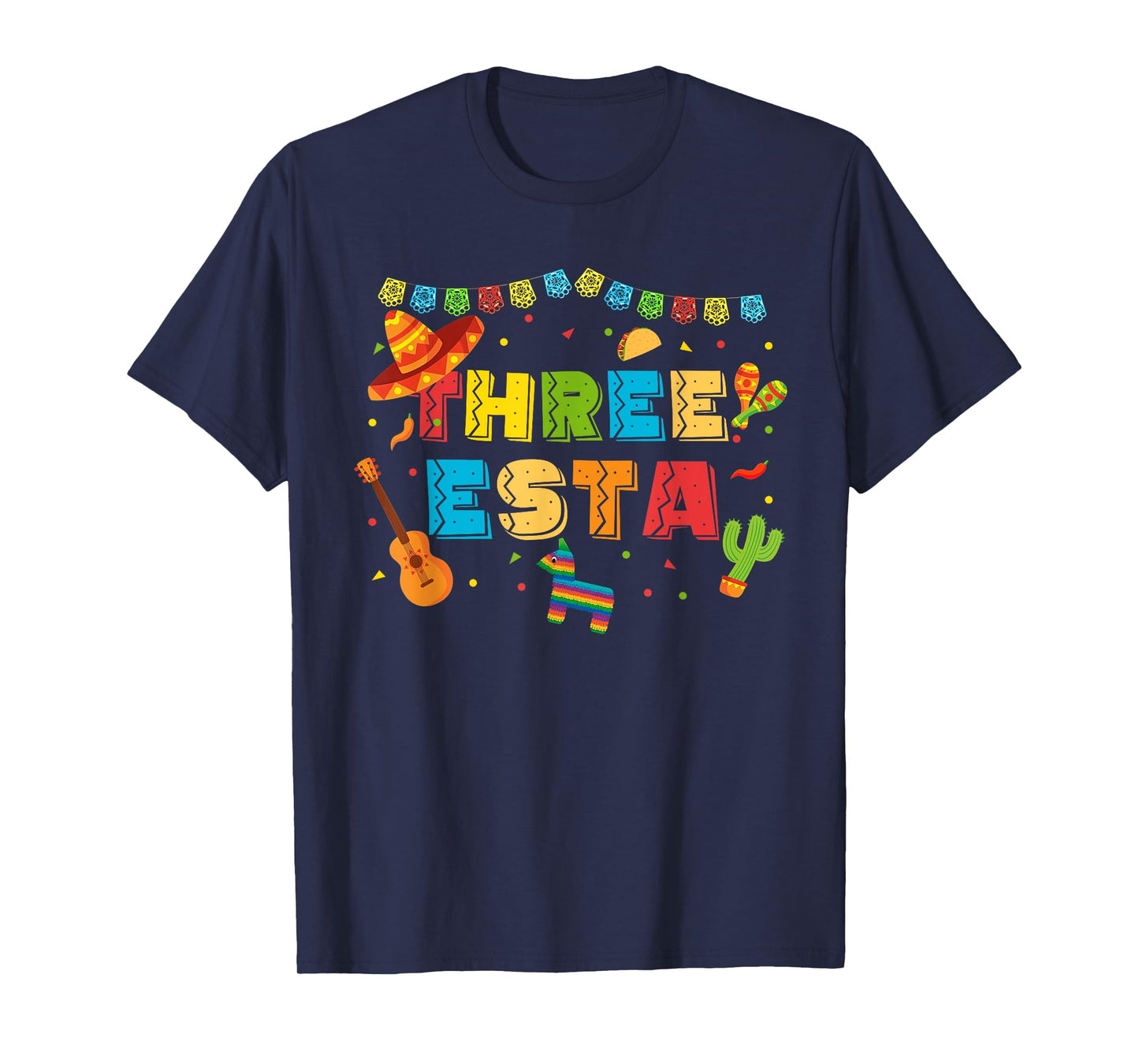 Mexican Theme 3rd Birthday 3 Year Old Kids Three Esta Bday T-Shirt