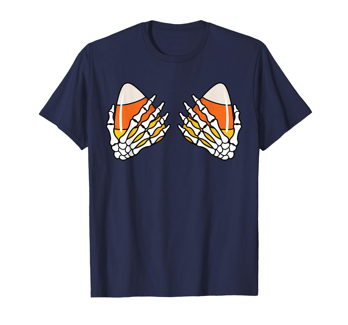Skeleton Hands Holding Candy Corn Halloween Humor T-Shirt