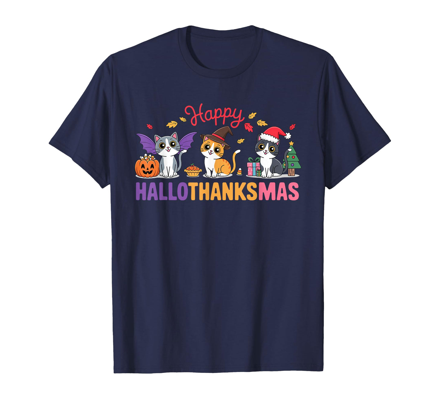 Cat Hallothanksmas Kitten Halloween Thanksgiving Christmas T-Shirt
