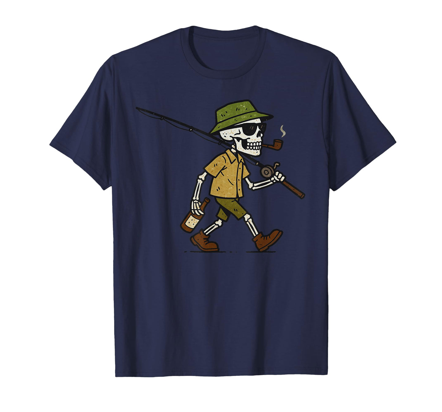 Vintage Halloween Skeleton Fishing Funny Spooky Costume T-Shirt