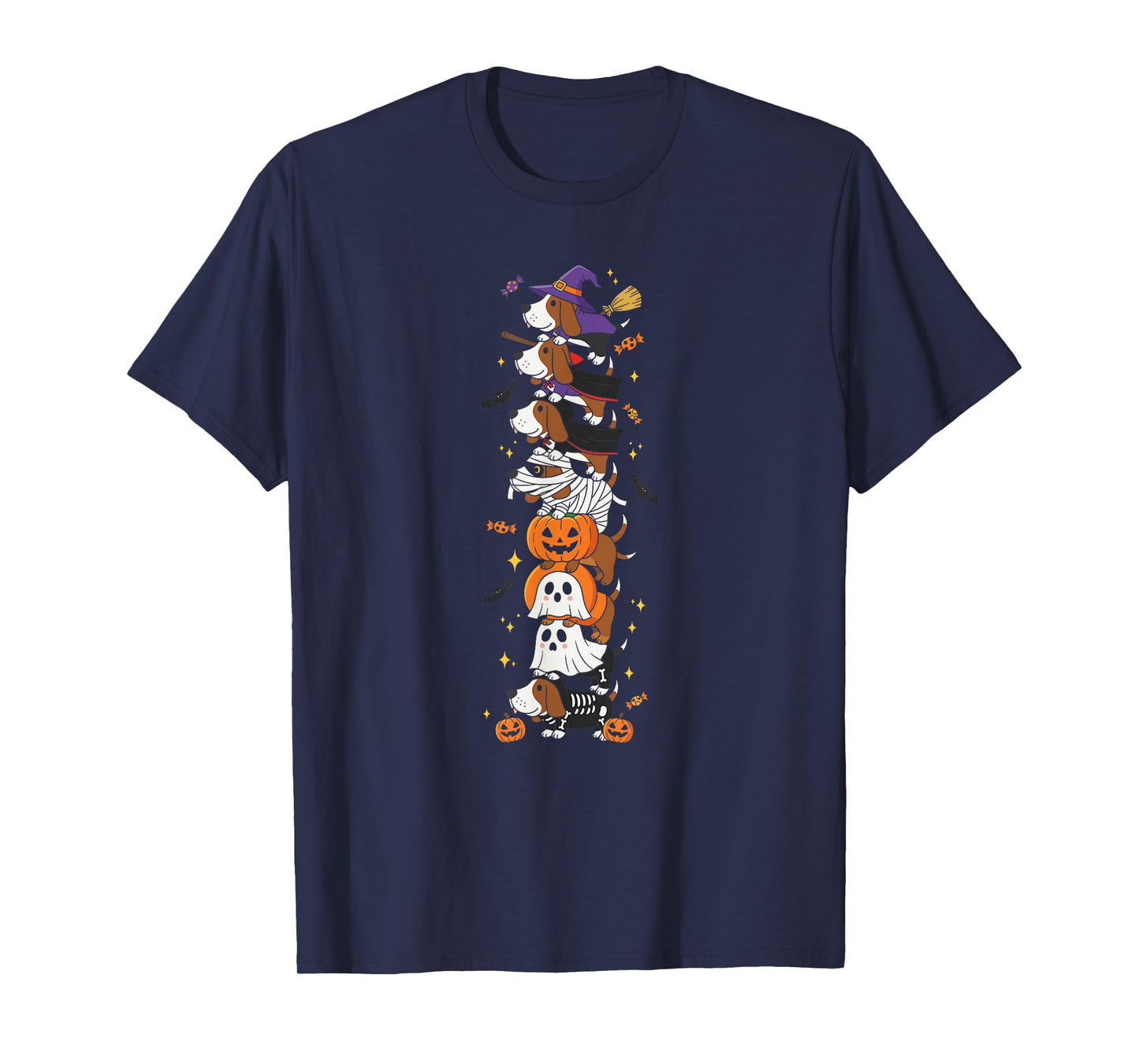Basset Hound Witch Vampire Ghost Halloween Kids Mens Womens T-Shirt