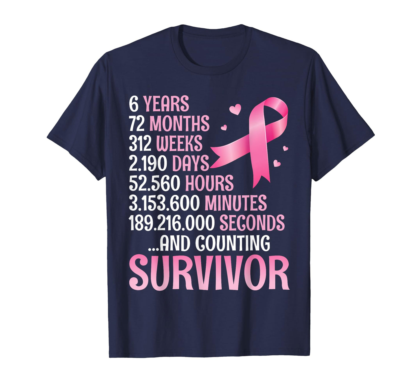 6 Years 72 Months Fighting Breast Cancer Counting Survivor T-Shirt