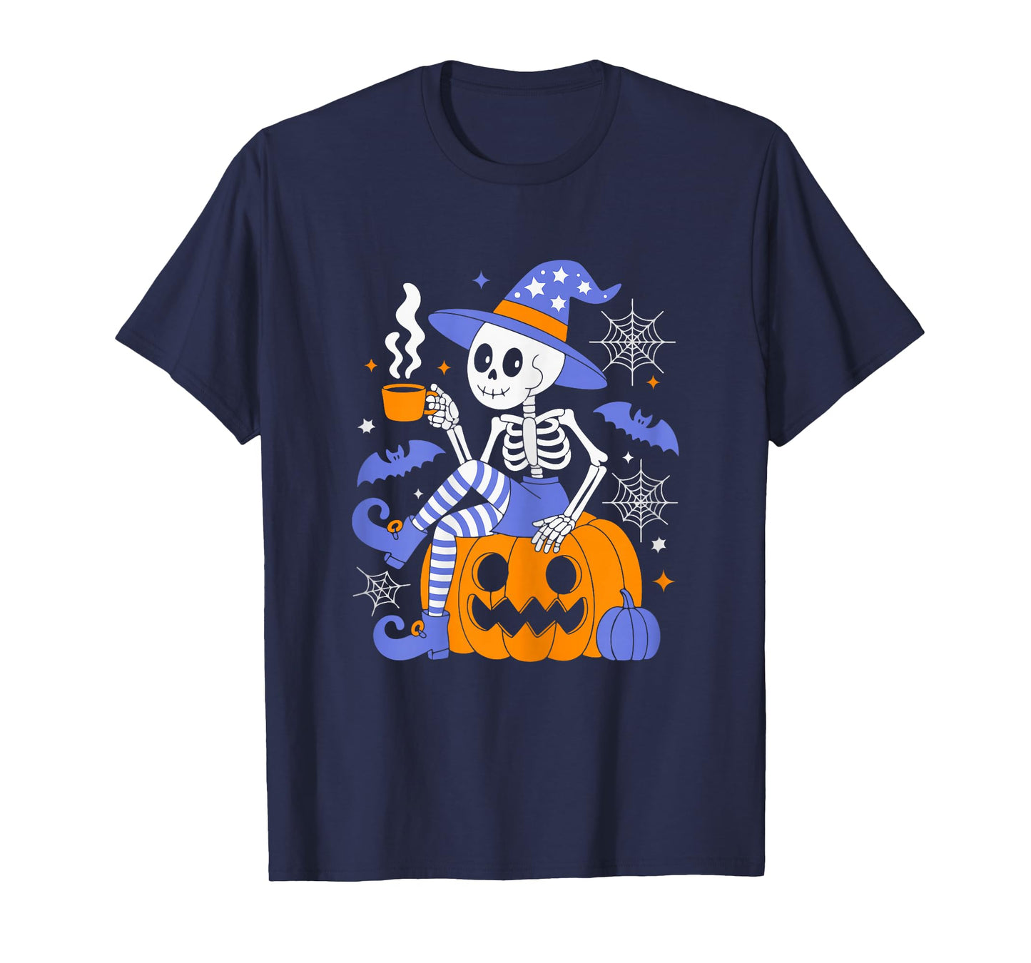 Cute Skeleton Sipping Coffee Halloween Outfit for Women T-Shirt
