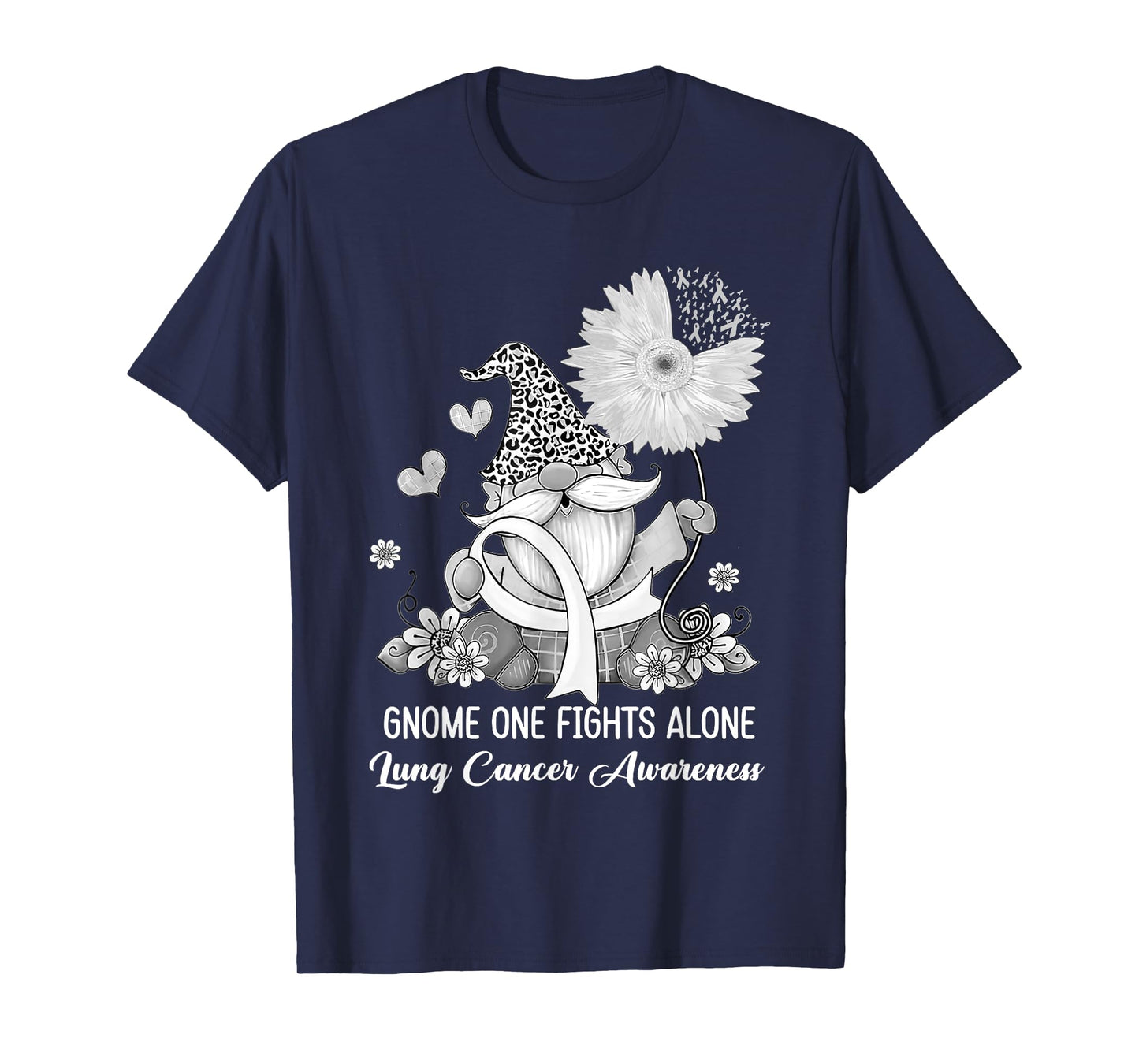 Gnome One Fights Alone Ribbon Lung Cancer Awareness T-Shirt