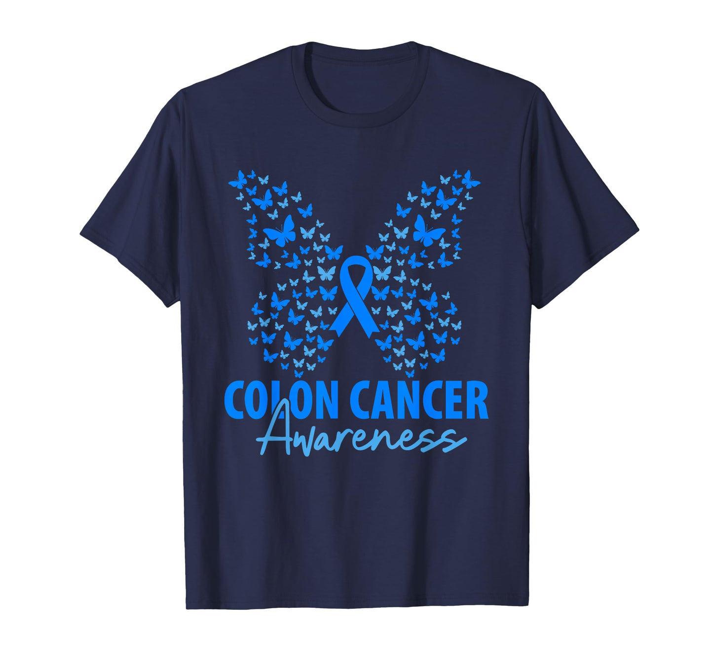 Colorectal Colon Cancer Awareness Blue Ribbon Butterfly T-Shirt