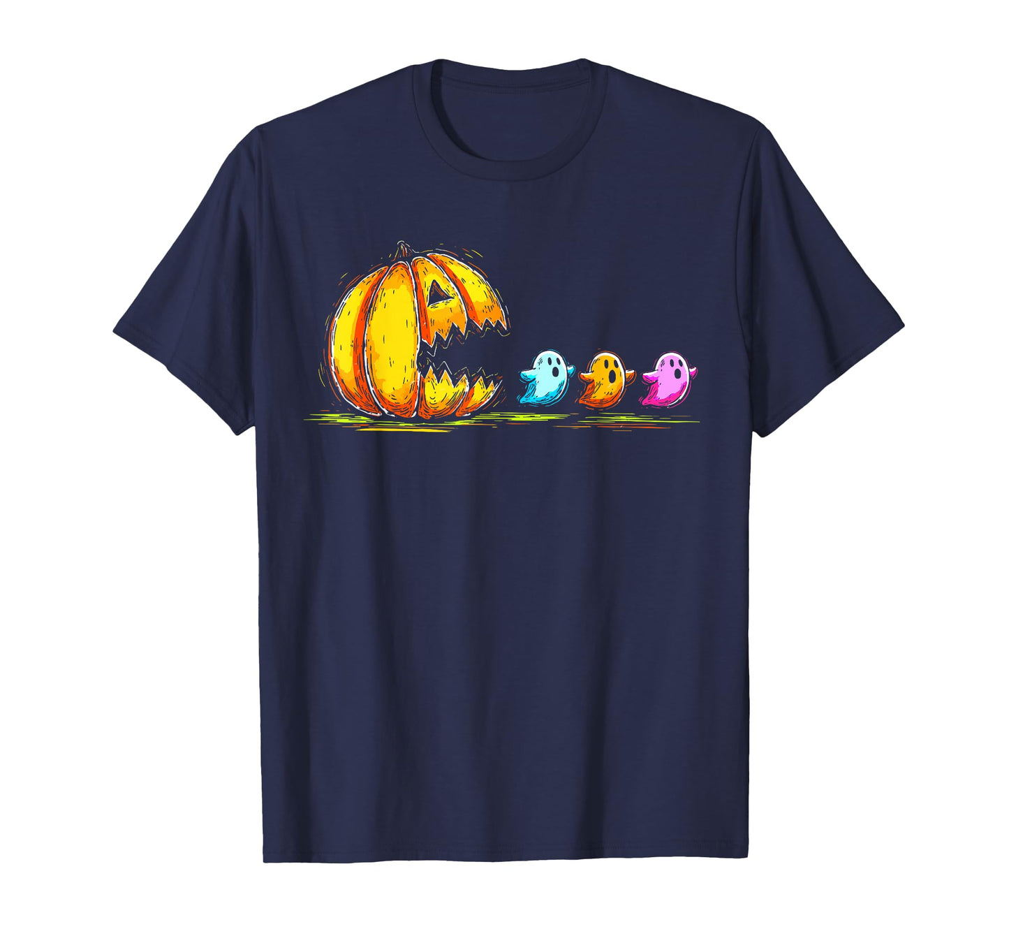 Retro Halloween Pumpkin Chasing Ghost Spooky Season T-Shirt