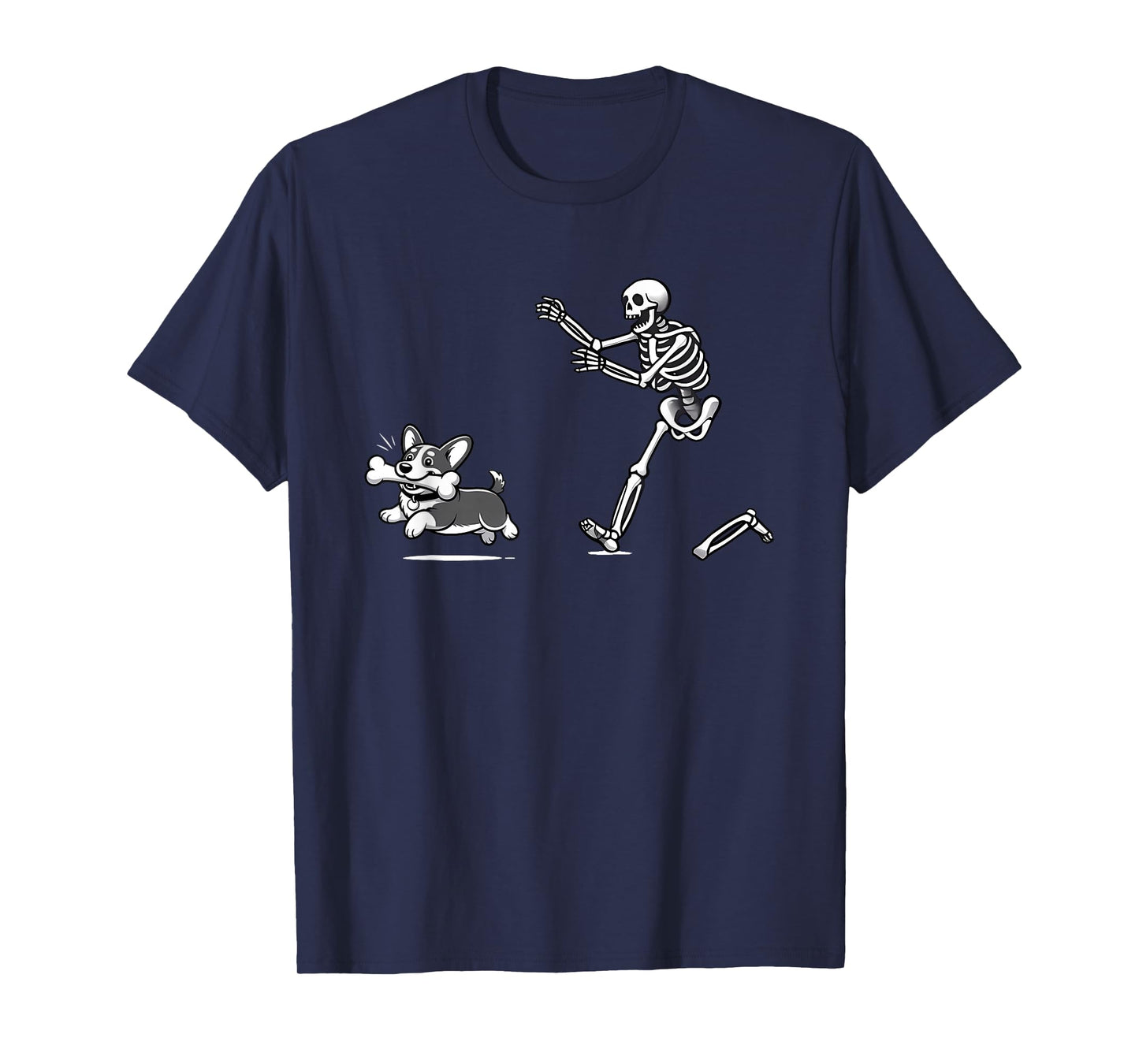 Funny Halloween Corgi Skeleton Chasing Dog T-Shirt