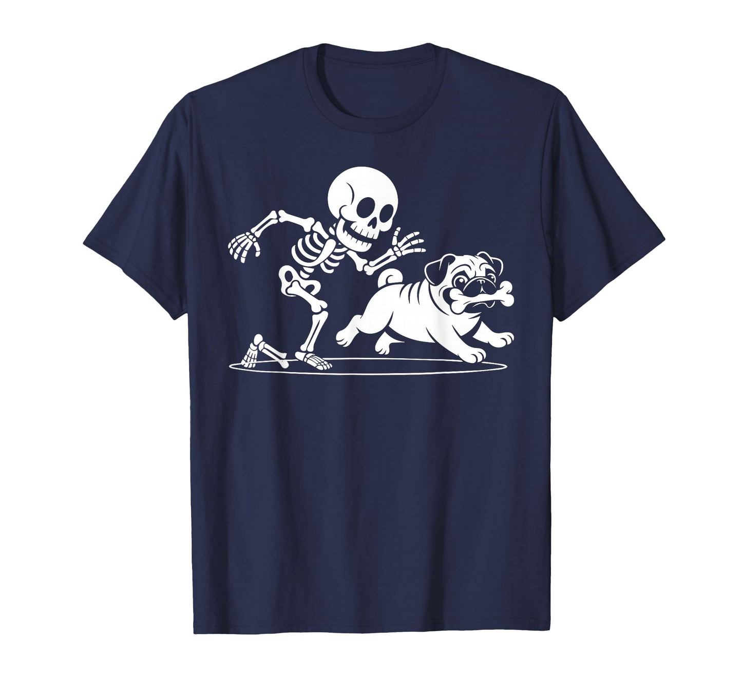 Funny Skeleton Chasing Pug Halloween Pet Owner Pug Lover Men T-Shirt