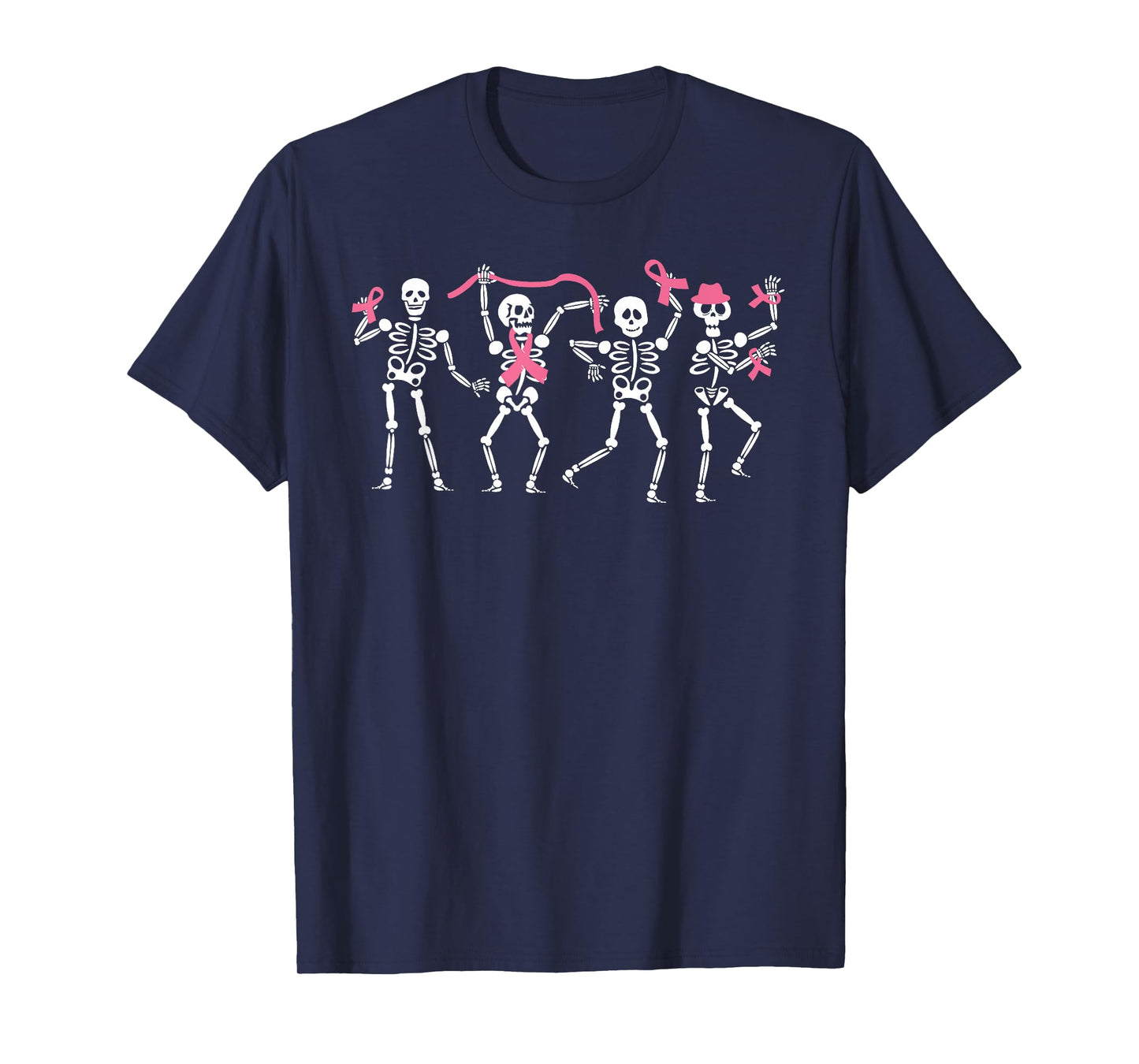 Dancing Skeleton Pink Ribbon Breast Cancer Awareness Support T-Shirt