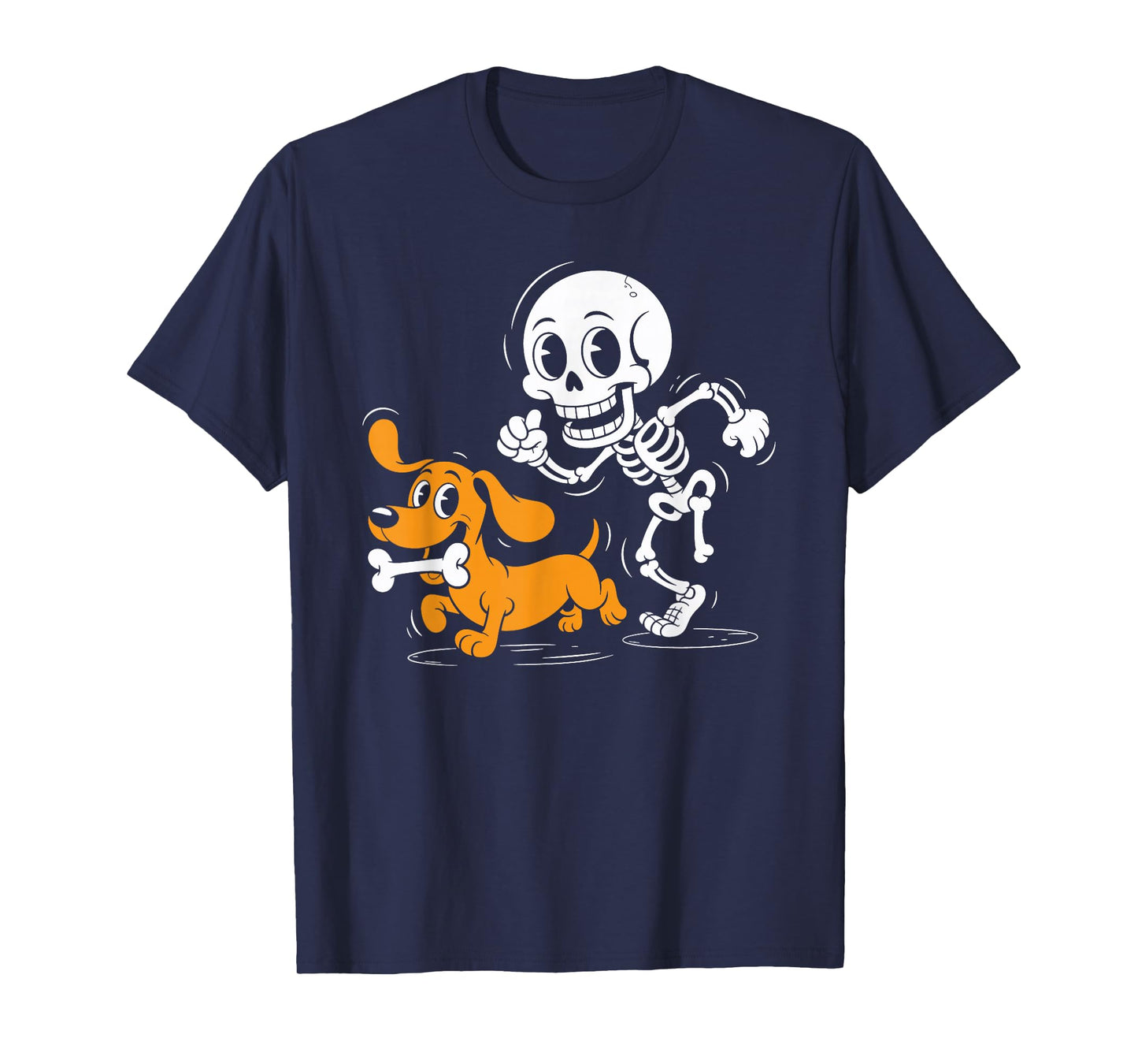 Funny Halloween Wiener Dog Lover Skeleton Chasing Dachshund T-Shirt
