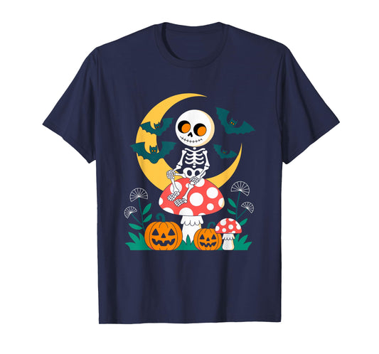 Cottagecore Halloween Skeleton on a Mushroom T-Shirt