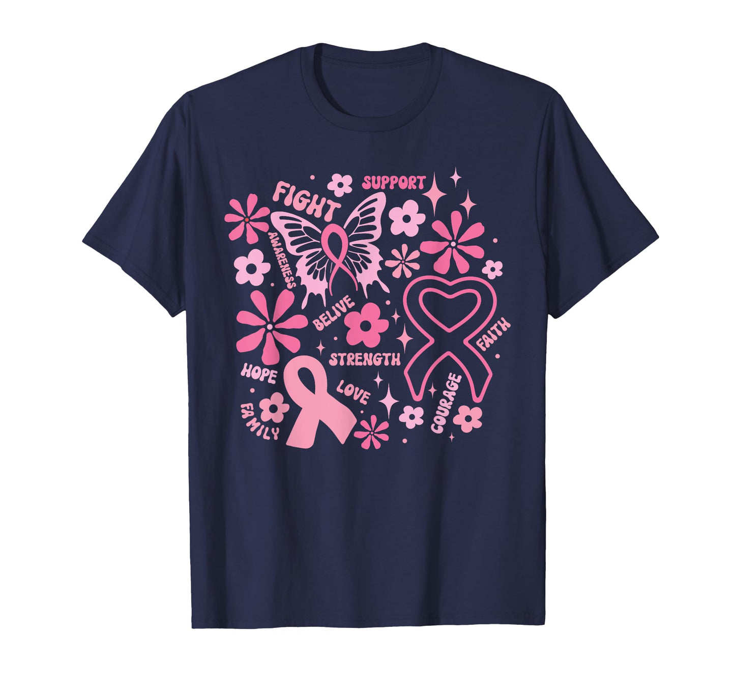 Cute Breast Cancer Pink Ribbon Fight October Awareness Month T-Shirt