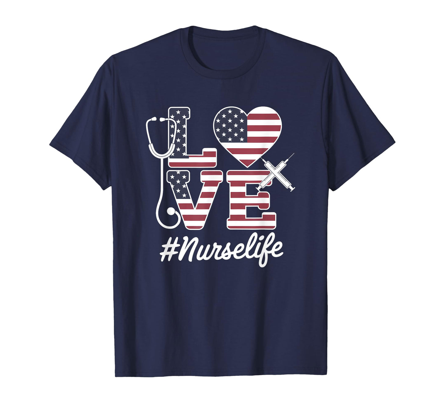 Patriotic Nurse 4th of July American Flag Healthcare Pride T-Shirt