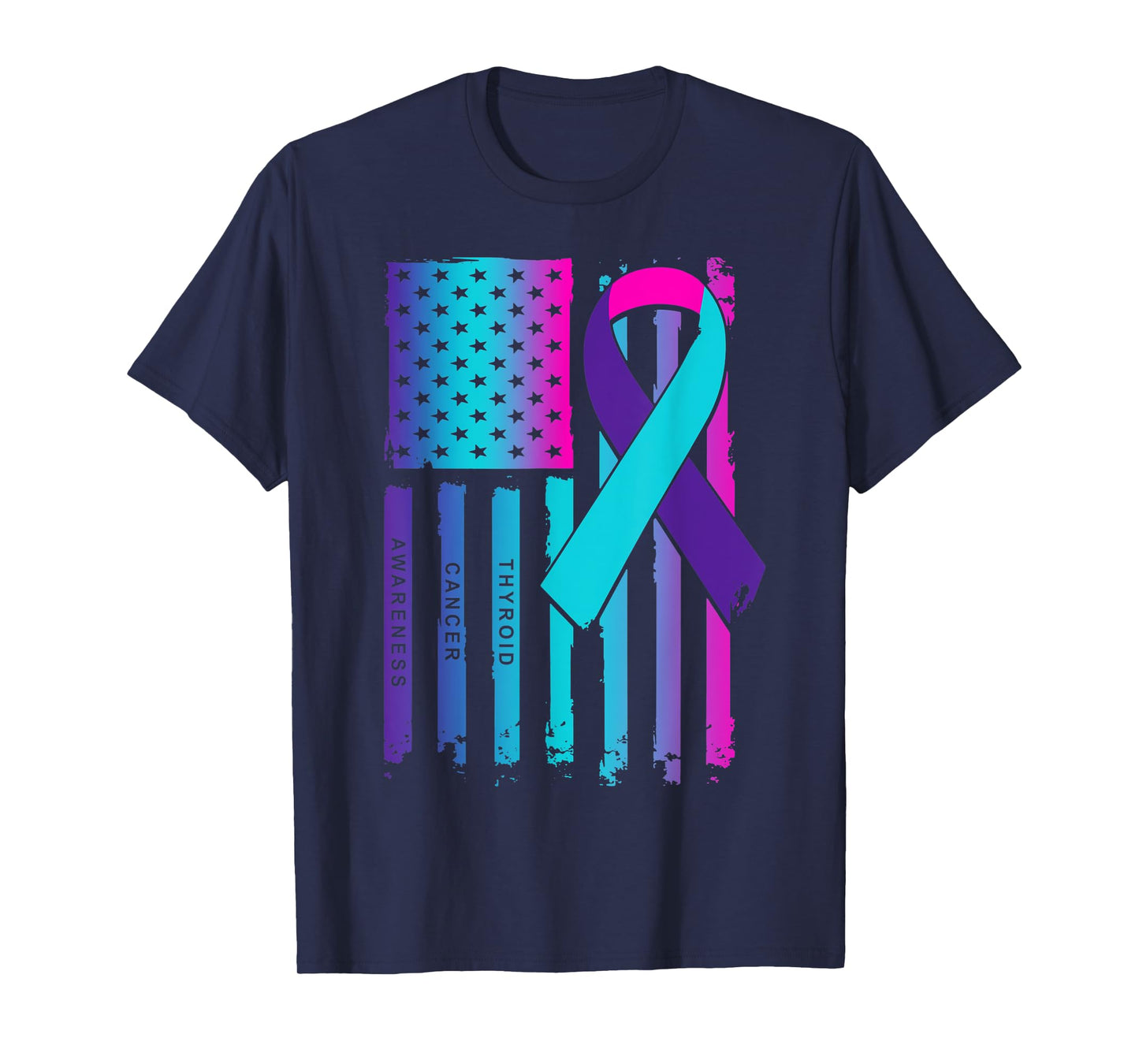 American Flag Ribbon Thyroid Cancer Awareness T-Shirt