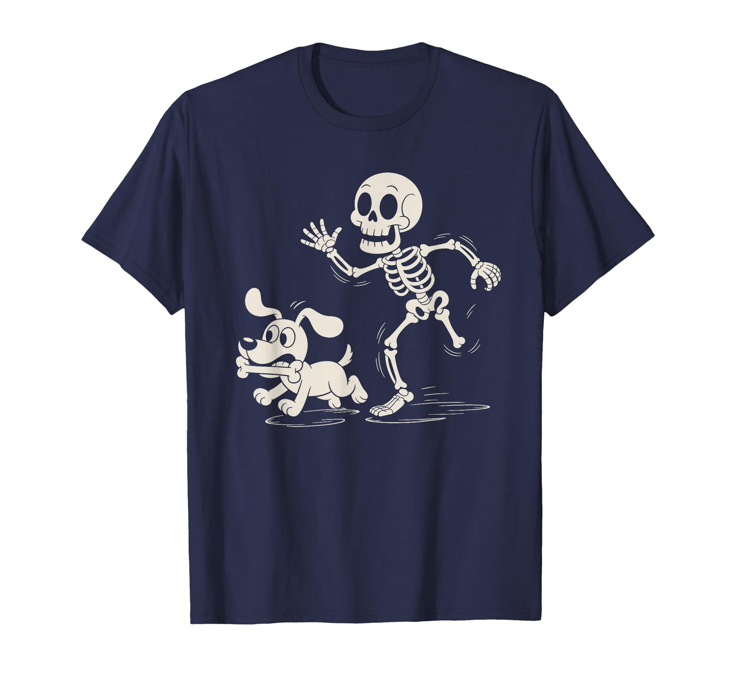 Funny Dog Lover Halloween Skeleton Chasing Dog Men Women T-Shirt