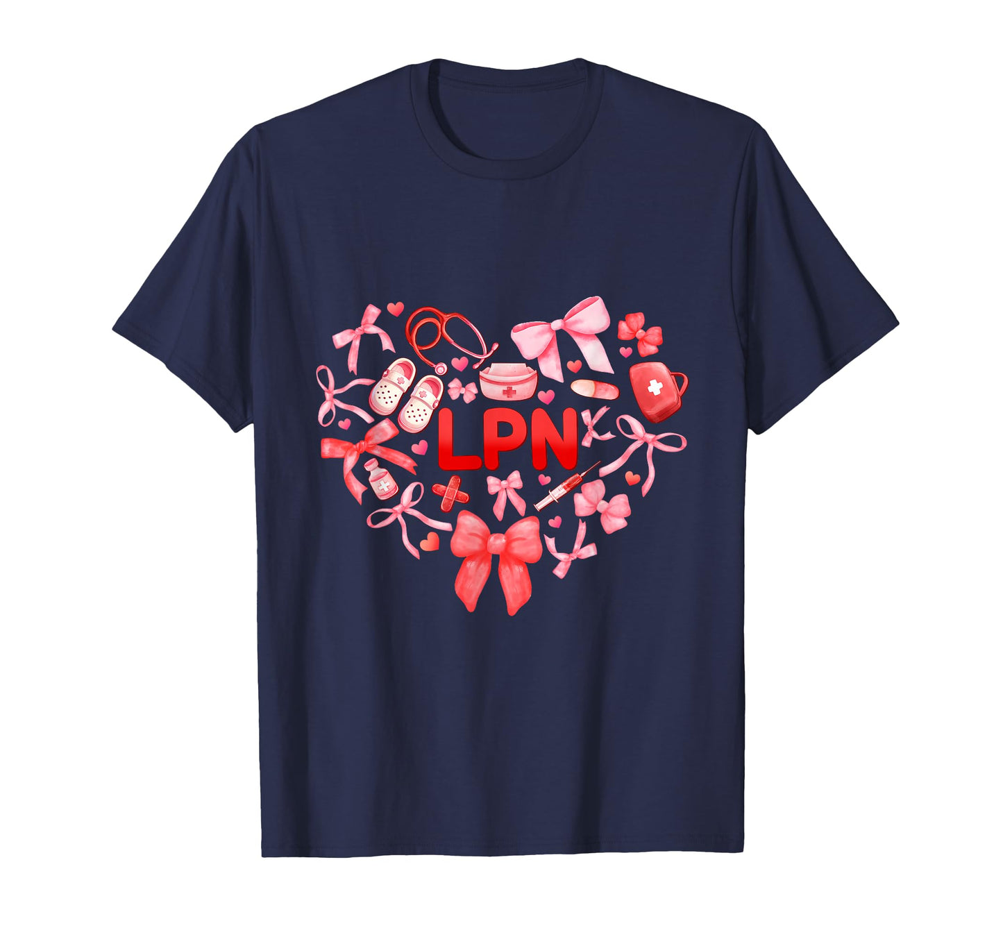 LPN Nurse Heart coquette Bow Valentines day LPN nurse women T-Shirt